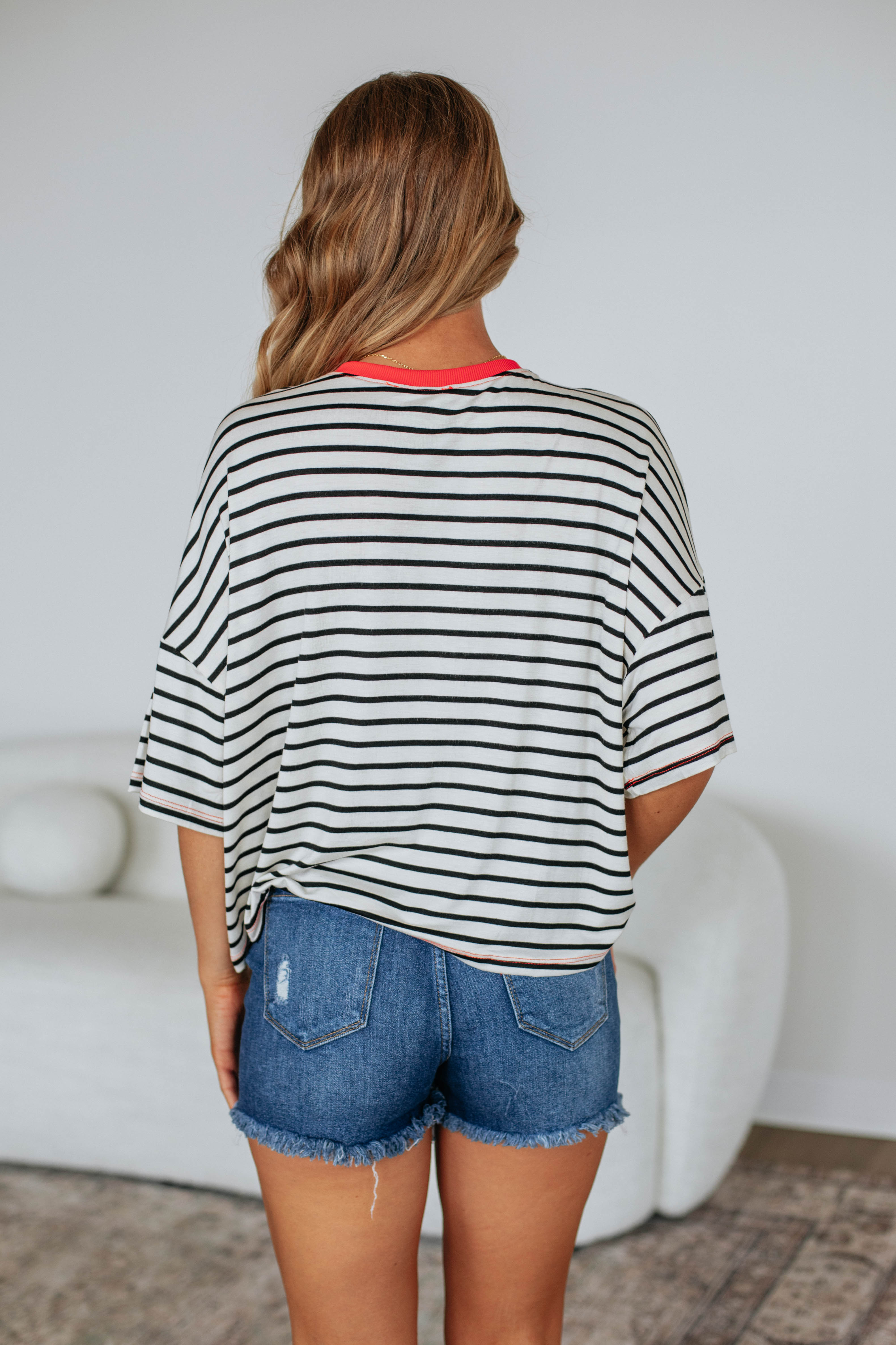 Women's Cale Striped Knit Top in Ivory Mix - Casual Chic T-Shirt for Everyday Wear & Layering
