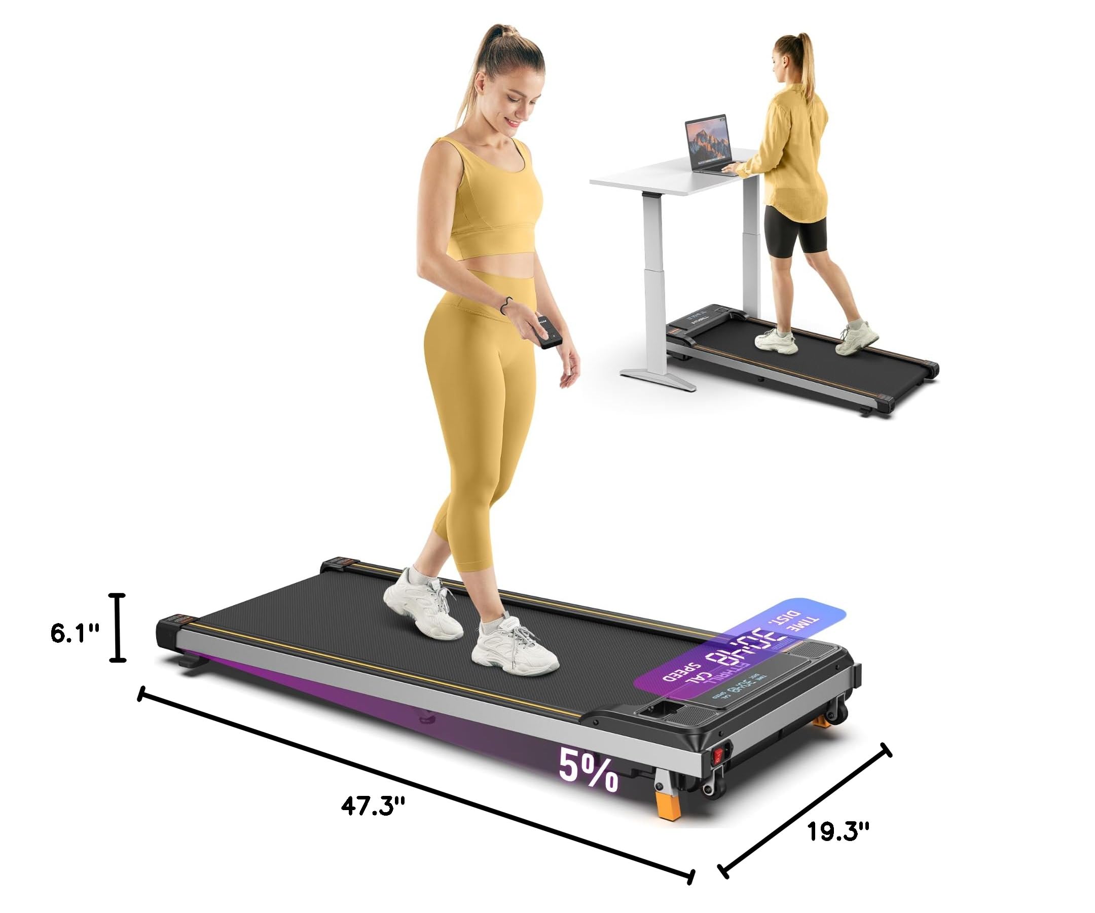 Under Desk Treadmill for Home Office - Portable Walking Pad with Incline, 3-in-1 Mini Treadmill for Walking, Jogging & Running - Compact 2.5HP Machine for Small Spaces - Perfect for Home Gym, Workouts & Remote Work Fitness