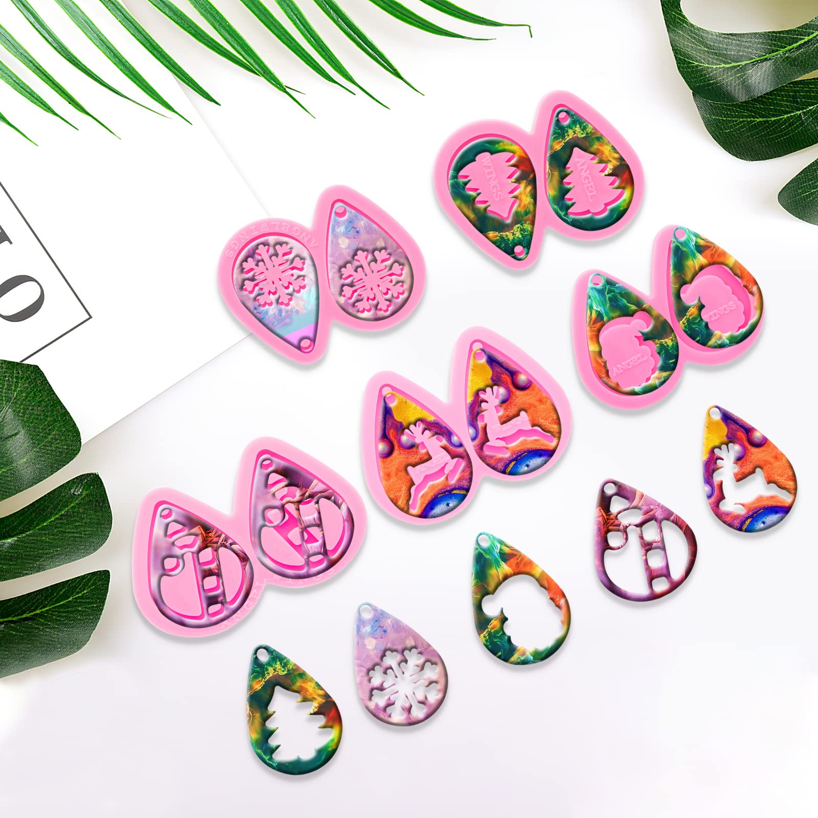 105Pcs Resin Earring Molds Kit with 5 Christmas Theme Silicone Molds - DIY Epoxy Jewelry Casting Set Including Earring Hooks - Perfect for Handmade Unique Earrings, Holiday Gifts & Craft Projects