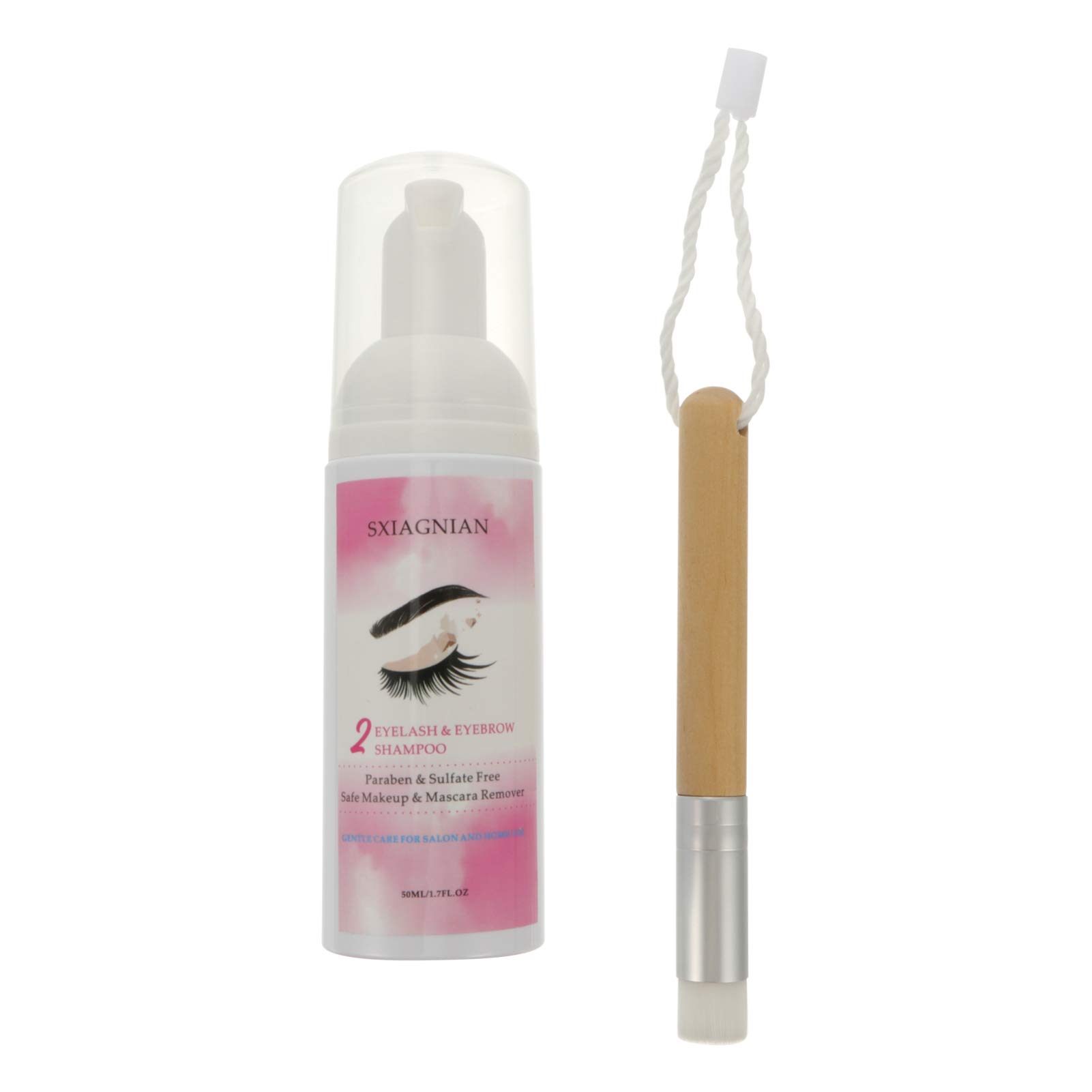 FRCOLOR Professional Eyelash Extension Shampoo 50ml - Gentle Lash & Eyebrow Cleanser with Soft Brush - Makeup Residue & Mascara Remover - Travel Size for On-the-Go | Perfect for Lash Extensions Care, Daily Makeup Removal & Salon Use