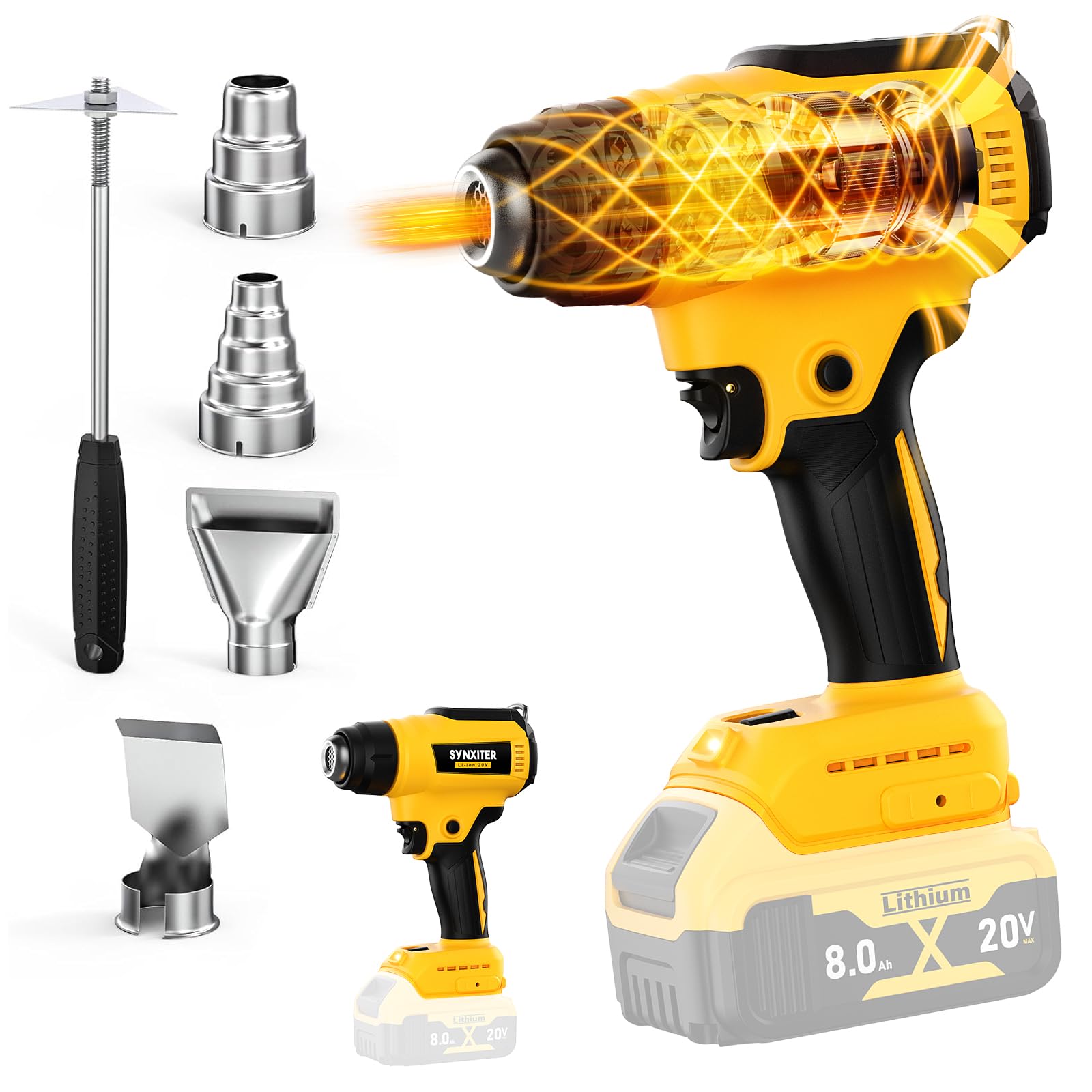 DeWalt 20V Cordless Heat Gun - 350W Fast Heating Soldering Tool with LED Light, 122°F-1022°F Adjustable Temperature & 4 Nozzles - Perfect for Crafts, Shrink Wrapping, DIY Projects (Battery Not Included)