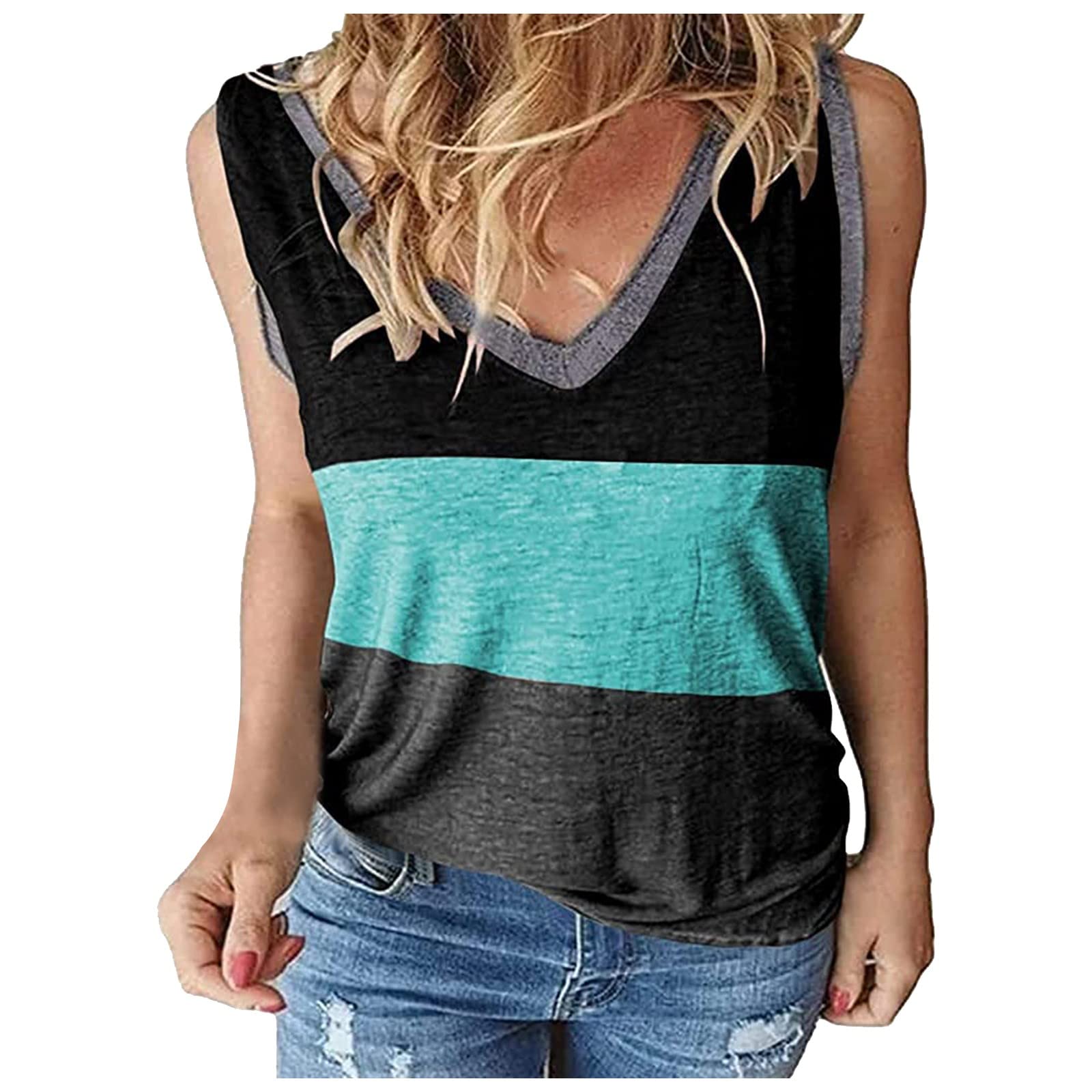 Women's V-Neck Sleeveless Pullover T-Shirt - Casual Summer Tunic Top for Women - Black Fashion Vest for Layering & Everyday Wear