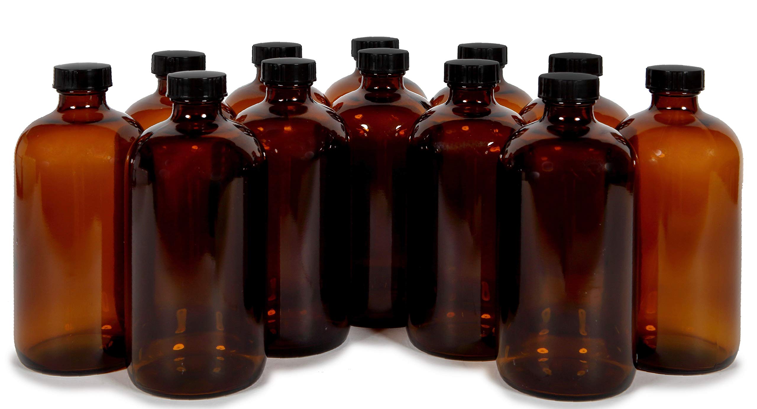 Vivaplex 12-Pack 16 oz Amber Glass Bottles with Airtight Lids - Perfect for Essential Oils, Homemade Beauty Products & DIY Storage Solutions
