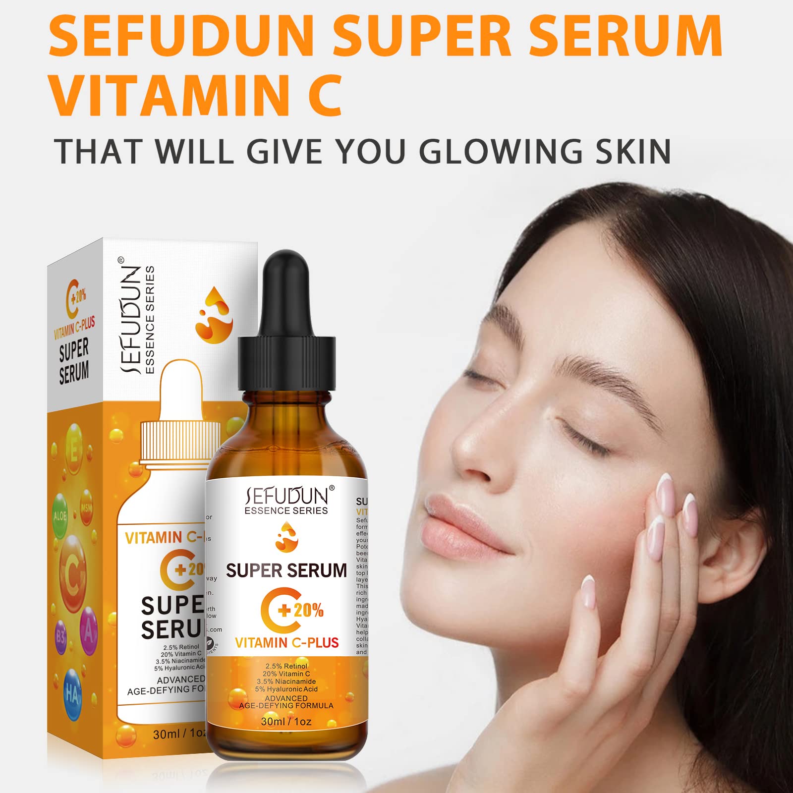 20% Vitamin C Serum with Hyaluronic Acid - Anti-Aging Face Serum for Brightening, Hydration & Wrinkle Reduction | Boosts Collagen, Fades Acne Marks & Dark Spots | Day & Night Skincare Routine for Glowing Skin