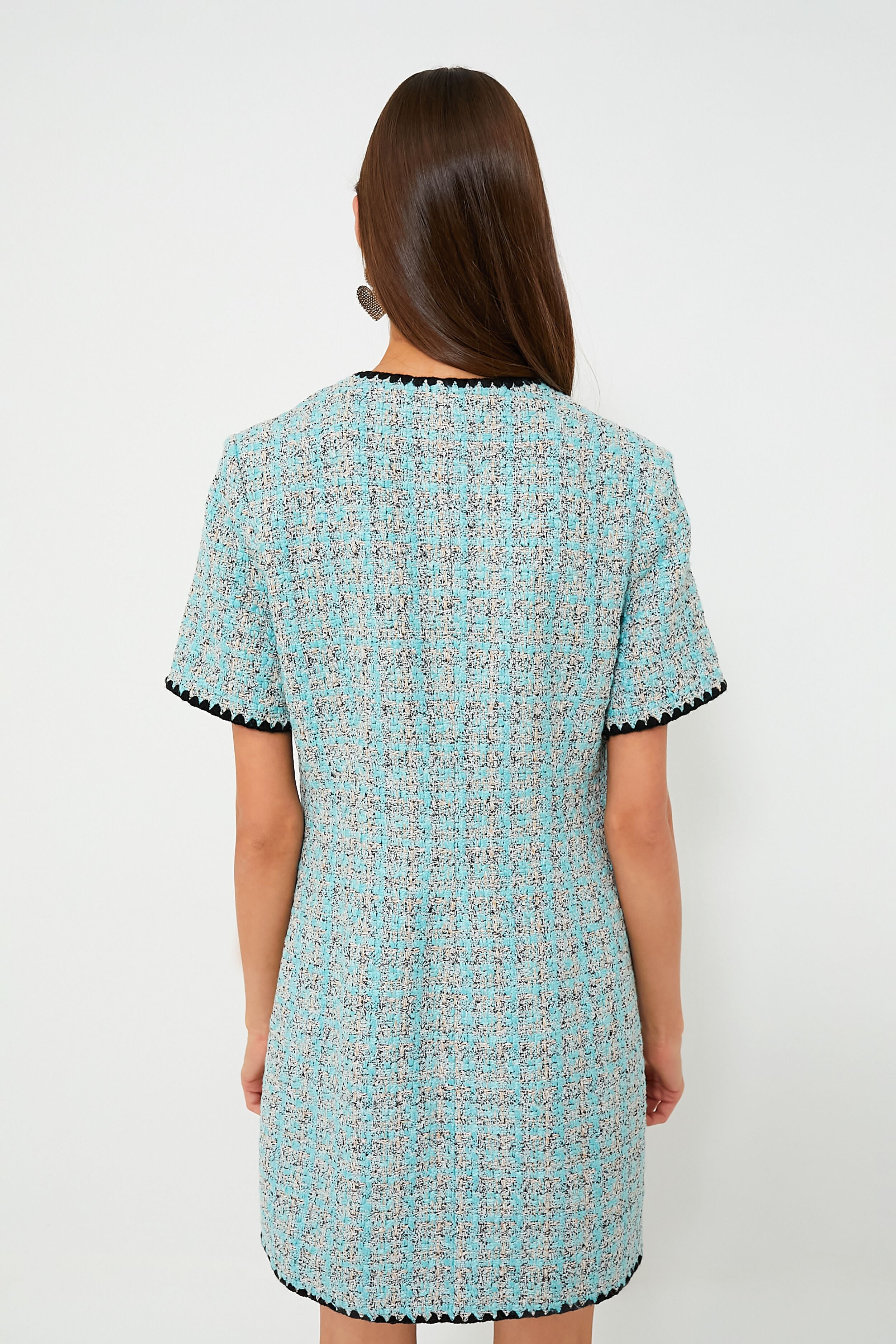 Blue Tweed Josephine Dress - Elegant Women's Vintage Style Dress for Parties, Weddings & Special Occasions