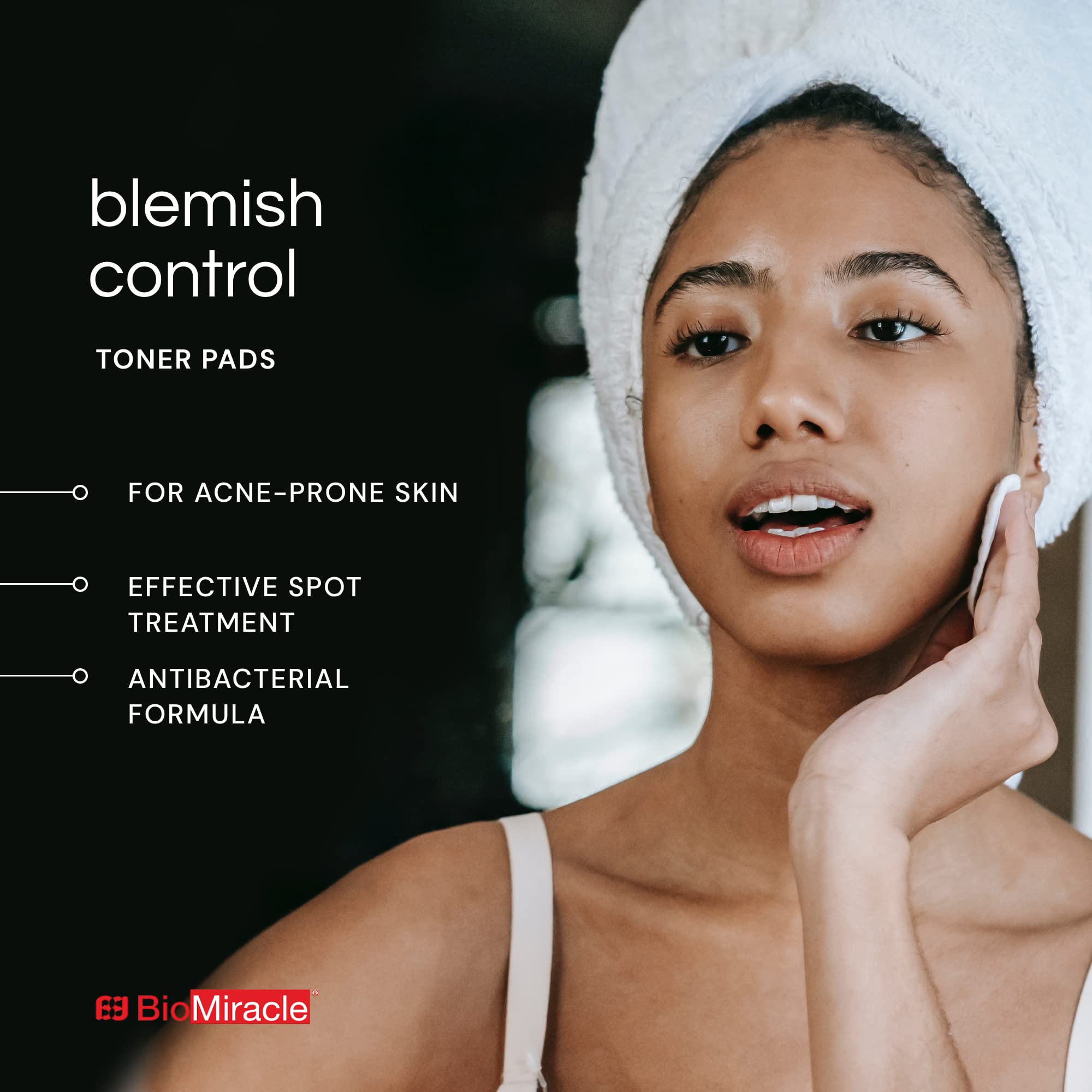 BioMiracle Blemish Control Toner Pads - Acne Spot Treatment with Mild Exfoliation & Soothing Formula (90 Count) | For Clear Skin & Daily Facial Care | Perfect for Travel & On-the-Go Skincare Routine