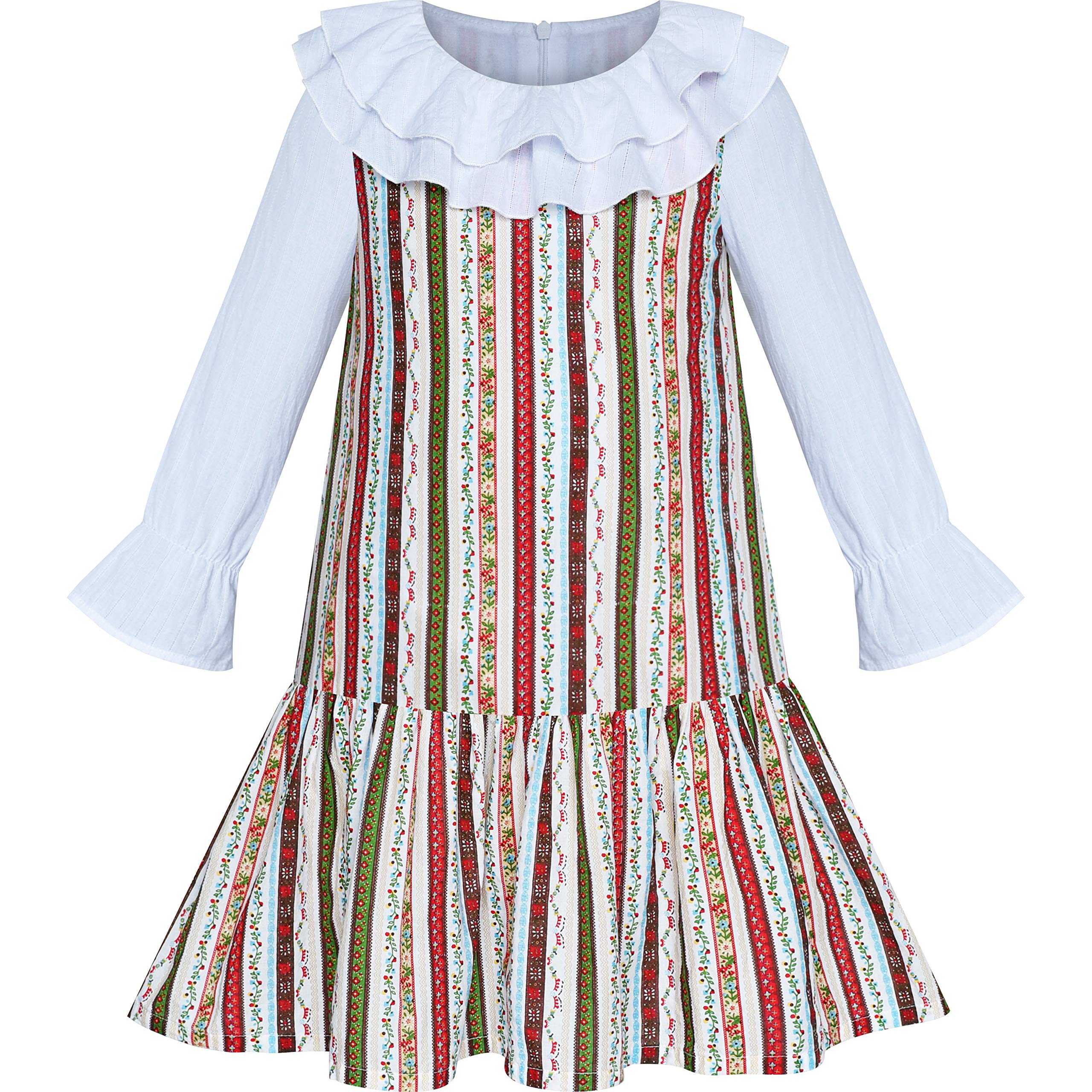 Sunny Fashion Girls' Pink Floral Long Sleeve Cotton Casual Dress - Size 4-8 | Perfect for School, Parties & Everyday Wear