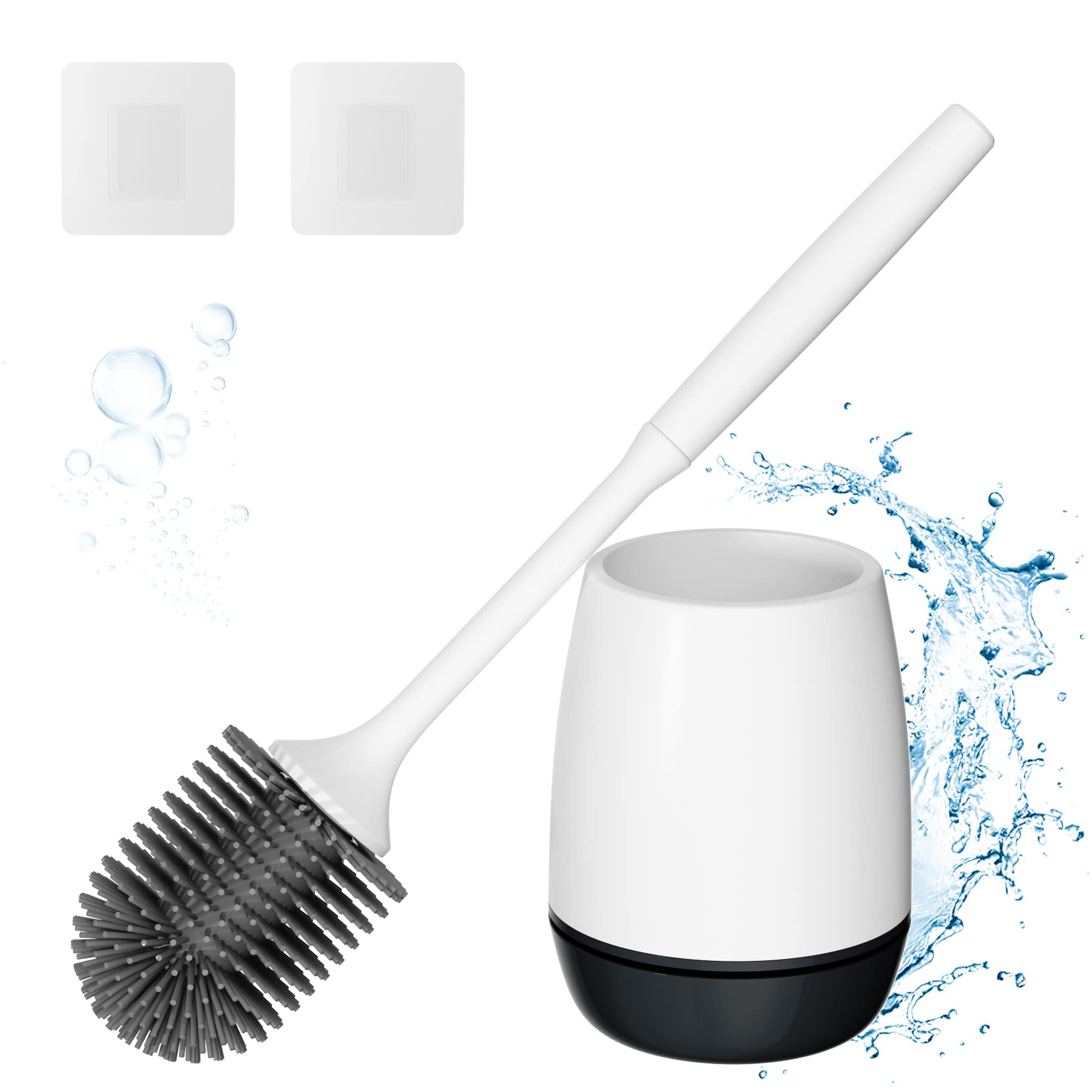 **Hibbent Silicone Toilet Brush with Ventilated Holder - Wall Mount & Floor Standing Bathroom Cleaning Kit (Black) - Ideal for Hygienic Toilet Cleaning & Small Space Bathrooms**