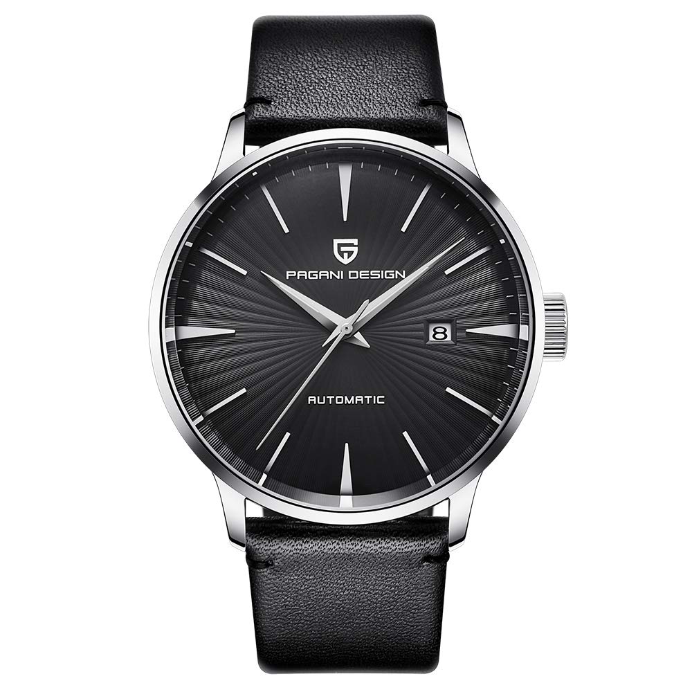 Pagani Design Men's Automatic Mechanical Watch - Waterproof Stainless Steel with Date Display & Brown Leather Strap | Dress Watch for Business, Casual Wear & Outdoor Activities