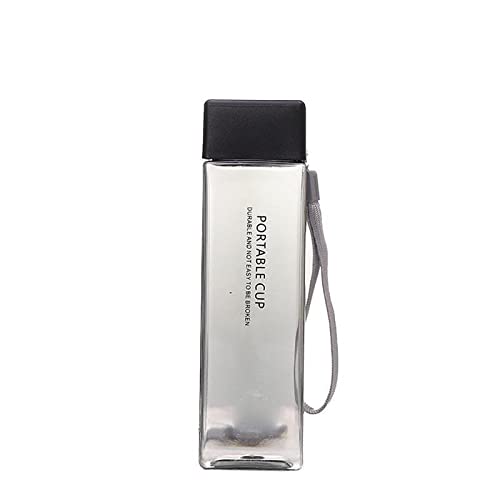 Square Frosted Water Bottle - Leakproof Portable Sports Cup with Rope - BPA Free Insulated Water Bottle for Gym, Hiking, Cycling & Outdoor Activities (Grey)