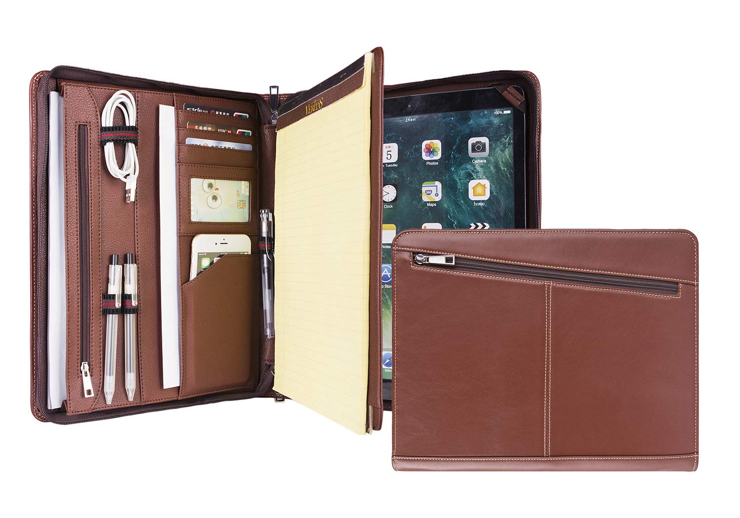 Professional Slim Padfolio for iPad Pro & Surface Pro - Custom Engraved Full Grain Cow Leather Portfolio Case Organizer - Fits Letter Size (A4) Notepad - Premium Business Carrying Case for Office, Meetings & Travel