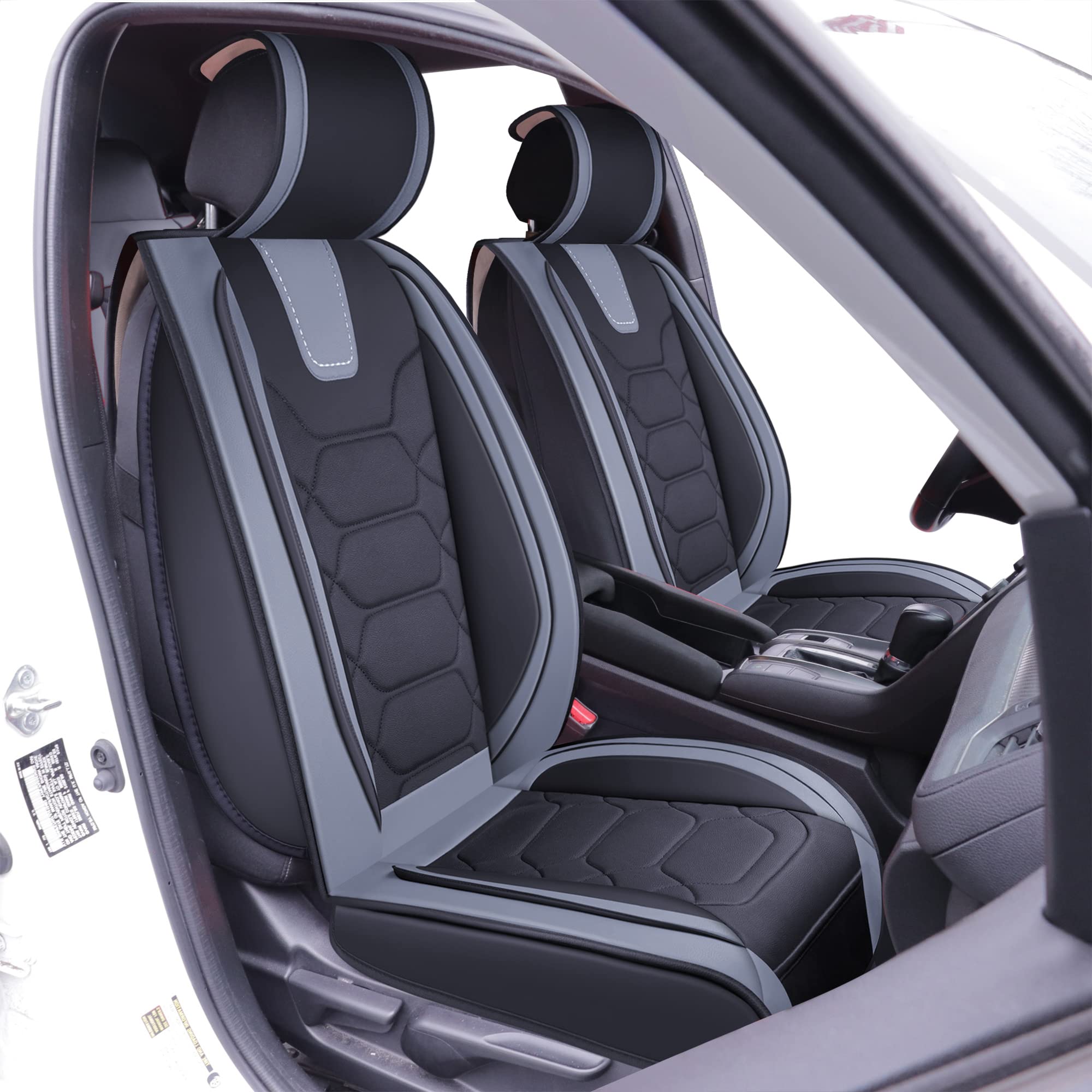 Premium Custom Fit Honda Civic Seat Covers 2011-2025 - Leather Front Pair (Gray) for 2/4 Door Sedan/Coupe/Hatchback | Durable Protection & Comfort | Perfect for Daily Commute & Road Trips