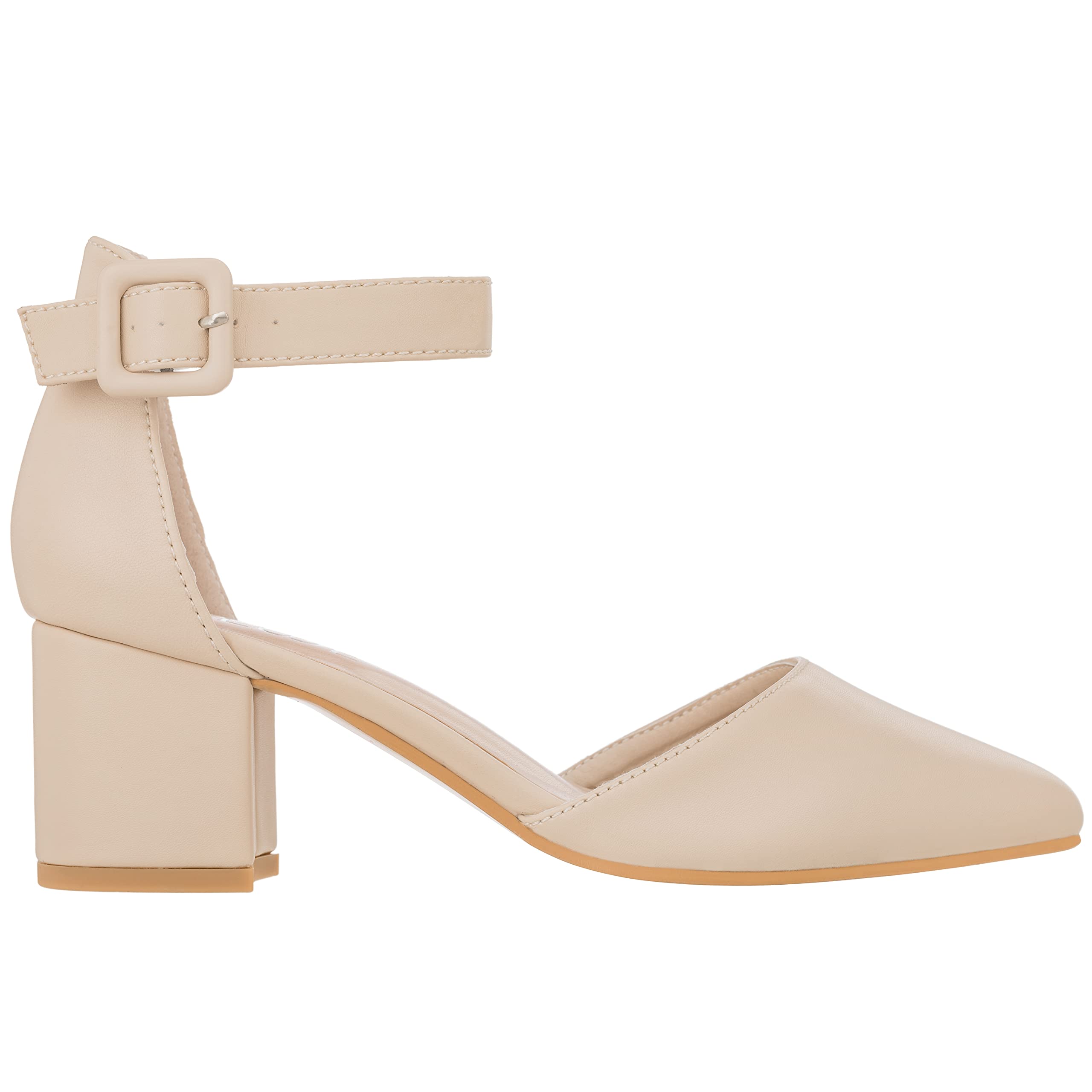 ILLUDE Women's Pointed Toe Ankle Strap Chunky Heels - Low Block Heel Dress Pumps for Work, Party & Evening Wear | Comfortable Closed Toe Women's Shoes
