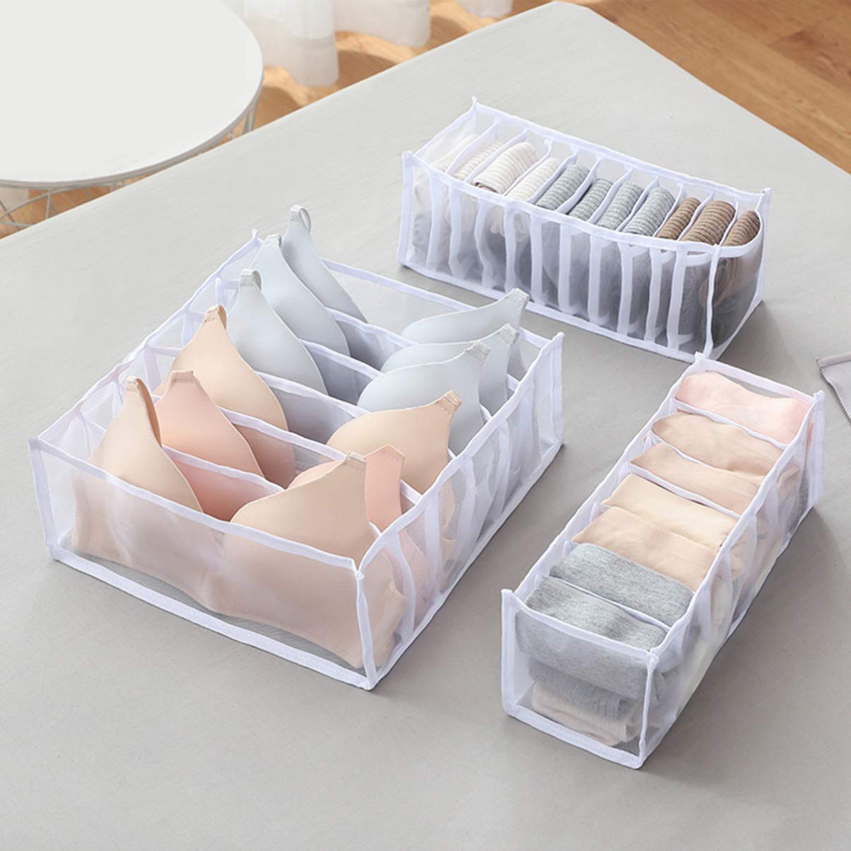 Cabilock 3-Piece Underwear Storage Organizer Set - Breathable White Bra & Panty Drawer Box for Closet Organization | Perfect for Bedroom, Dorm, Travel & Laundry Room Storage