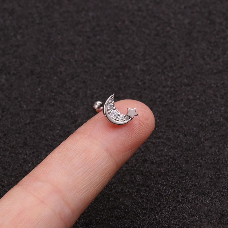 20G Cartilage Tiny Stud Earrings - Moon and Star Earrings for Women | HSPJ1943 | Perfect for Daily Wear, Parties & Gifts