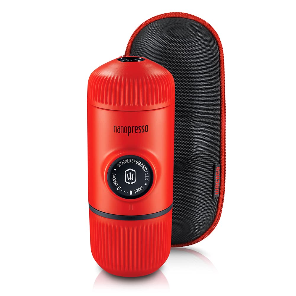 WACACO Nanopresso Portable Espresso Maker with Protective Case - Mini Travel Coffee Machine for Camping, Hiking & Gifts - Perfect for Thanksgiving, Christmas & Outdoor Adventures (Elements Lava Red) | Compact Espresso Maker for Home, Office & Travel