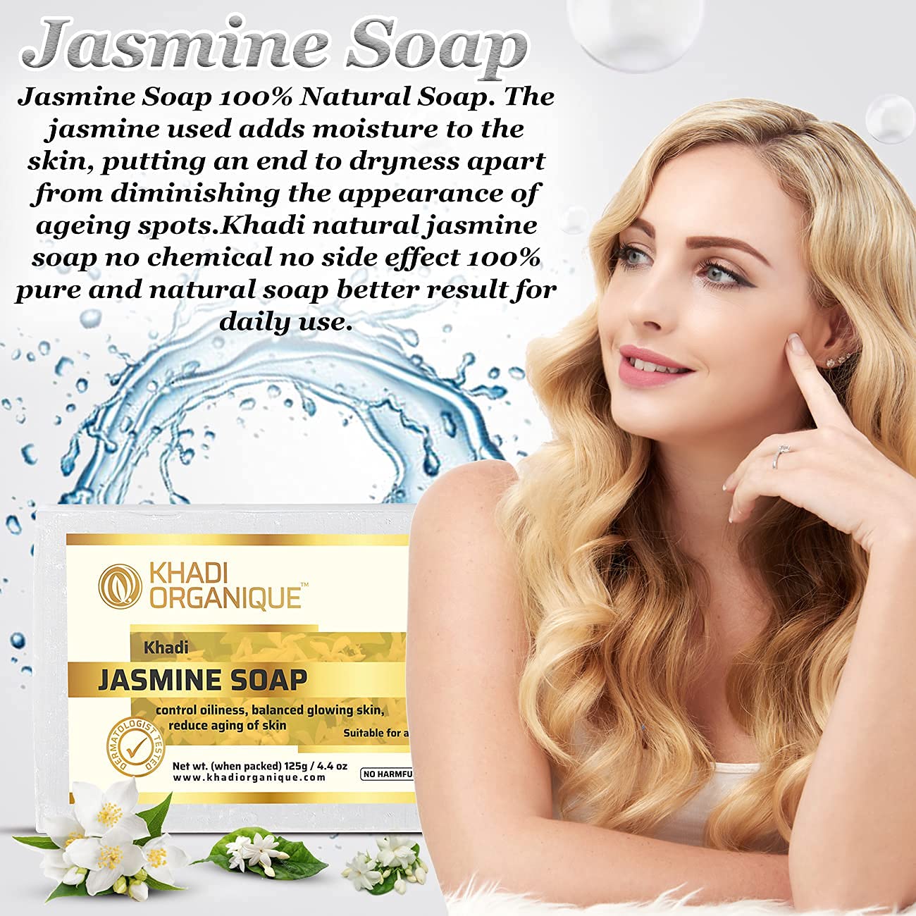 Organic Khadi Jasmine & Mixed Fruit Herbal Soap Combo - Pack of 4 | Natural Skin Care for Dry & Sensitive Skin | Perfect for Daily Use, Gift Sets & Spa Days