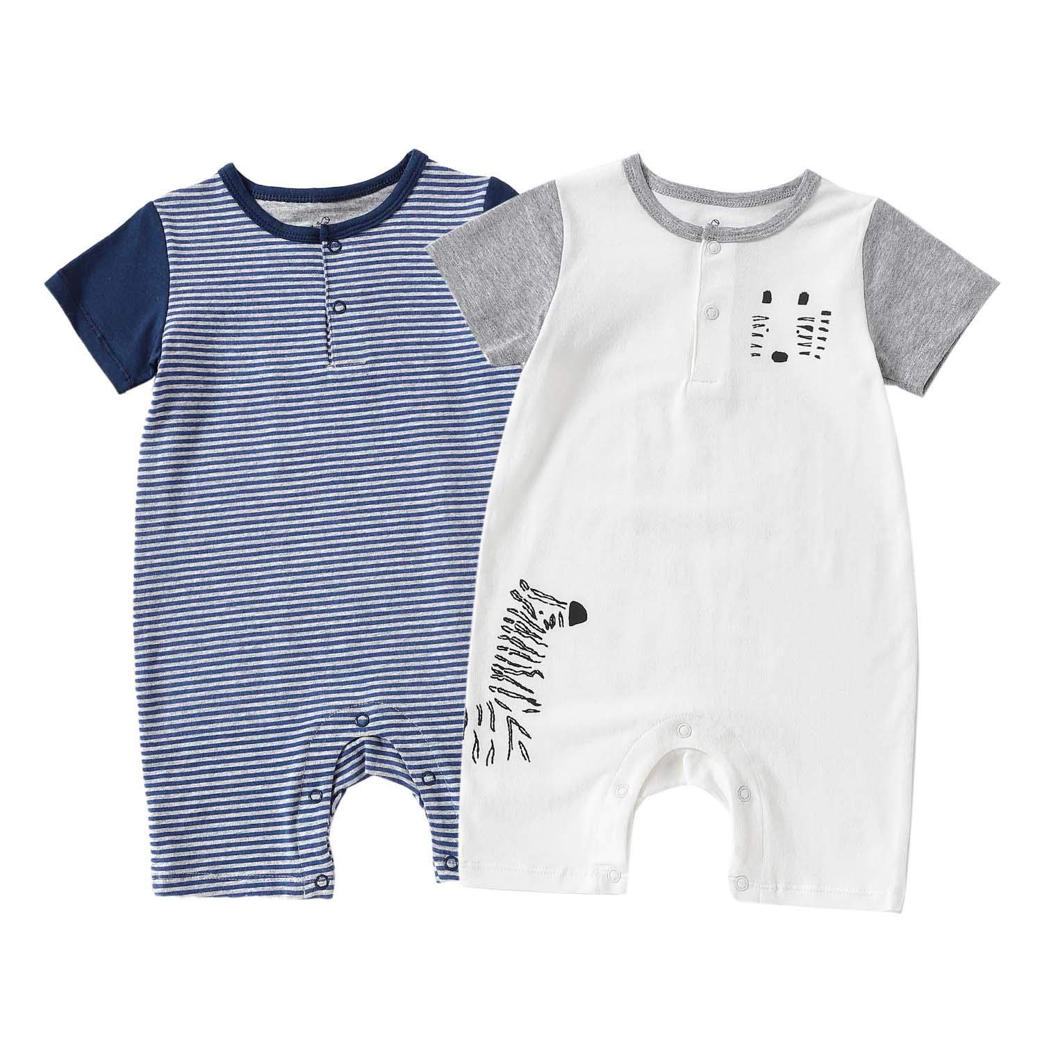Zanie Kids Baby Boy Rompers - 2 Pack Short Sleeve Snap Cotton Outfits for Toddlers | Soft Summer Clothes for Playtime & Daycare