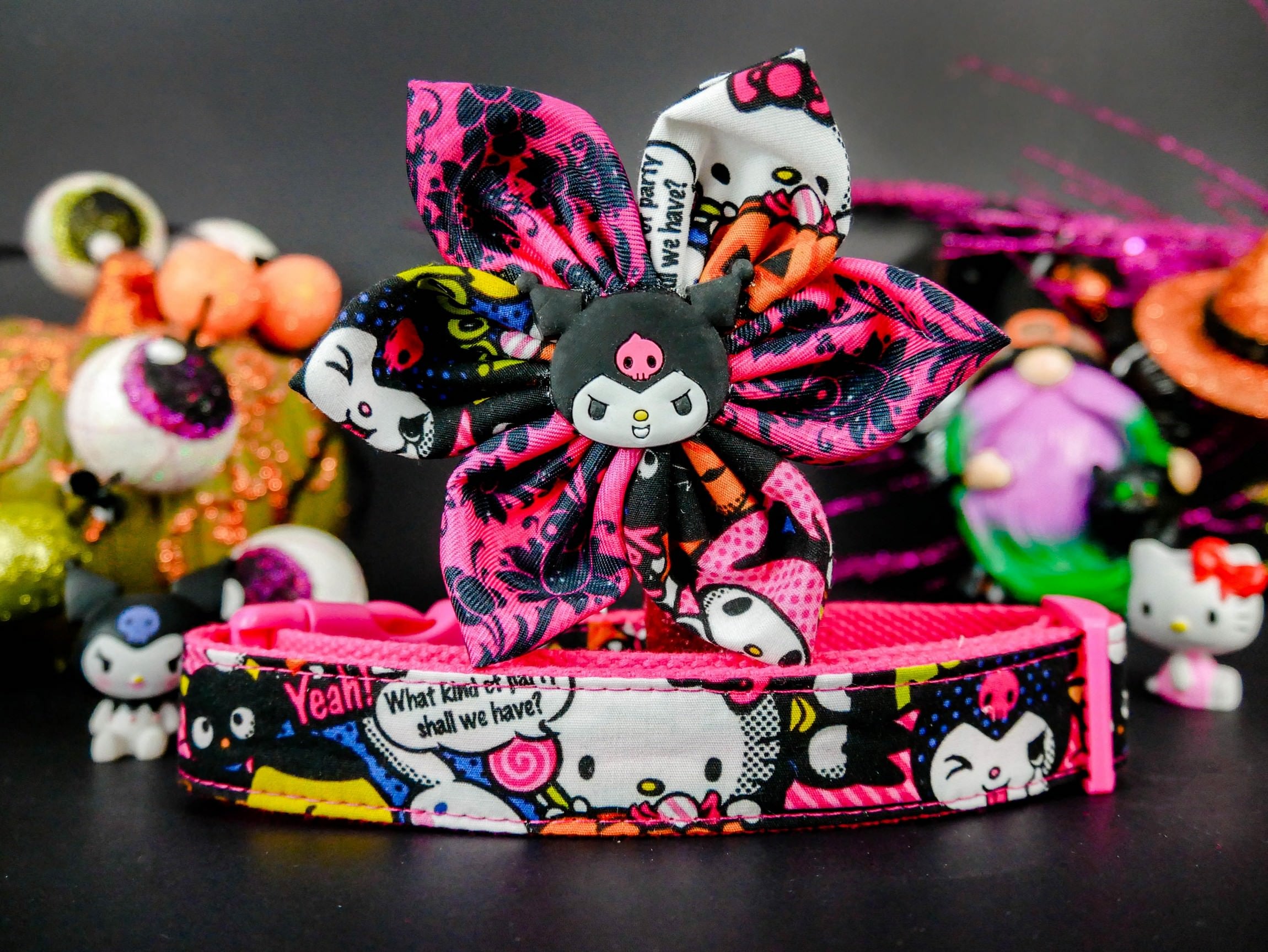 Halloween Dog Collar with Flower - Kawaii Kitty Pink Pet Accessory for Small & Medium Dogs - Perfect for Costume Parties & Photo Shoots