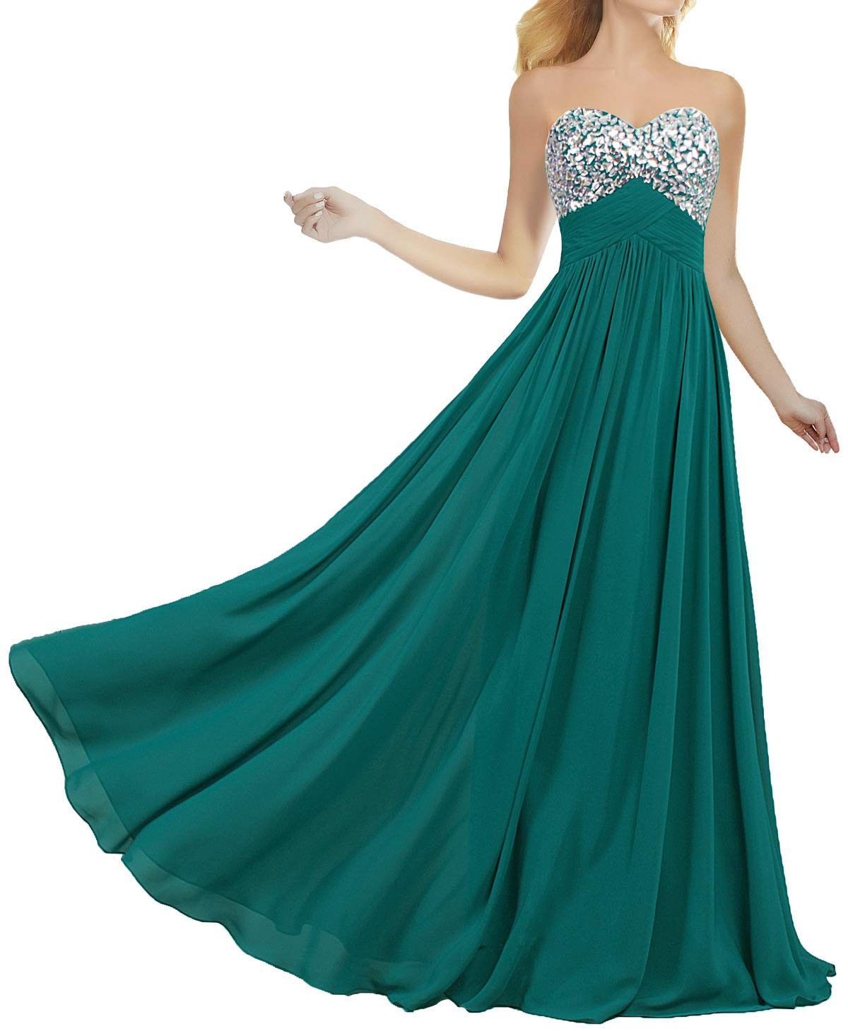 Elegant Crystal Chiffon Prom Dresses for Women - Long Formal Evening Gowns for Homecoming, Ball, and Special Occasions