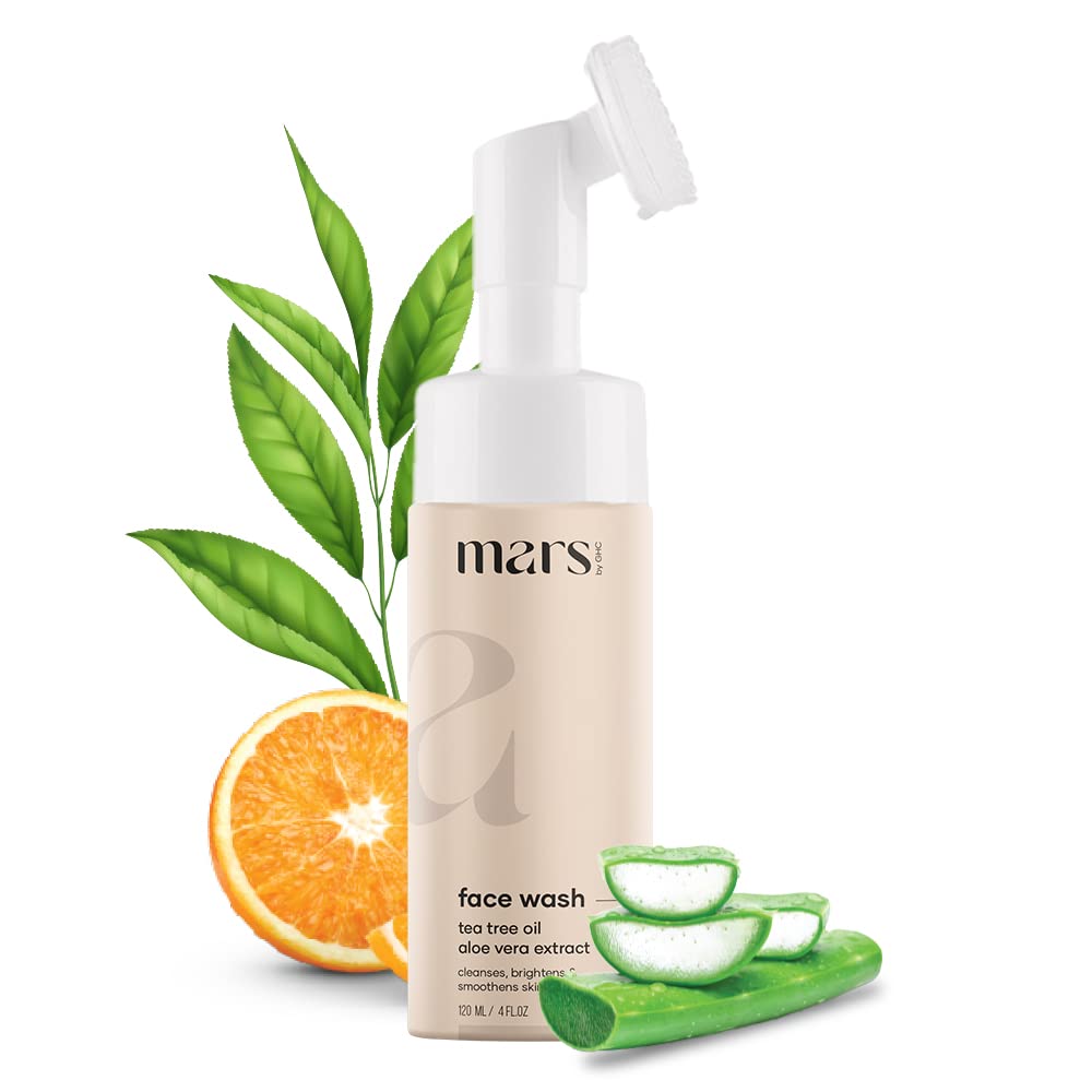 GHC Foaming Face Wash with Built-in Brush - Tea Tree, Aloe Vera & Vitamin C, Paraben-Free | Deep Cleansing for Acne, Oily & Sensitive Skin | Daily Skincare Routine