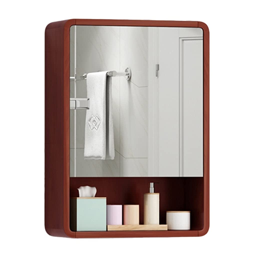 Solid Wood Wall-Mounted Bathroom Mirror Cabinet with Shelf - High Definition Silver Storage, Waterproof Dressing Table (Brown, 50x80x14cm) for Bathroom, Bedroom & Vanity Organization