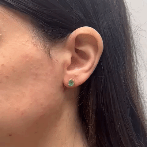 Emerald Oval Halo Diamond Stud Earrings (0.95 ct) in 14K Gold - Elegant Jewelry for Weddings, Parties & Special Occasions