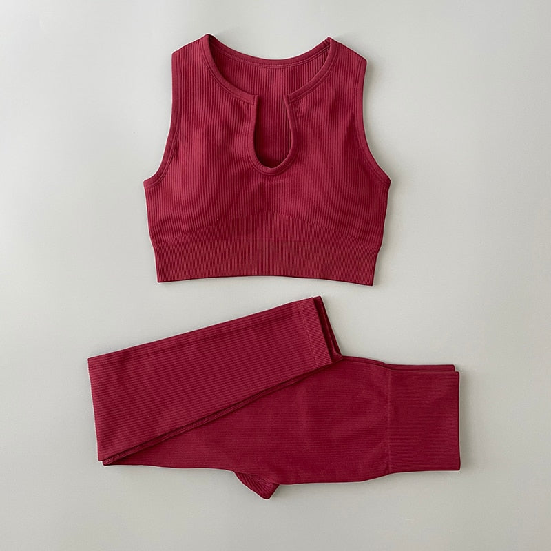 4Pcs Seamless Yoga Sets for Women - 2 Piece Ribbed Workout Outfits with Sports Bra & Shorts/Leggings - Matching Gym Clothes for Yoga, Pilates & Fitness Training