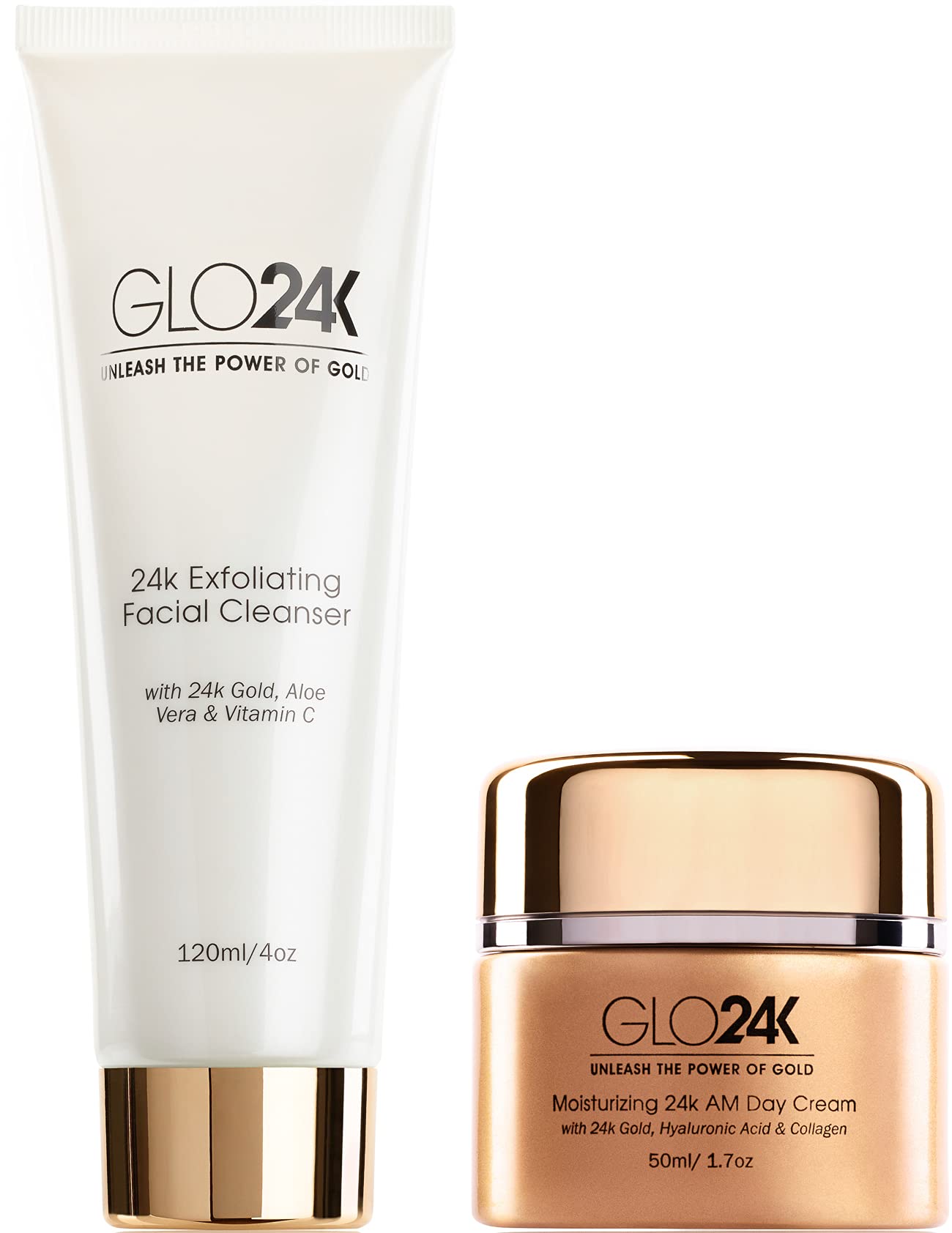 24K Gold Facial Cleanser & Day Cream with Collagen, Vitamins A C E - Anti-Aging, Brightening & Hydrating Skincare Set for Glowing Complexion | Perfect for Daily Routine & Special Occasion Prep