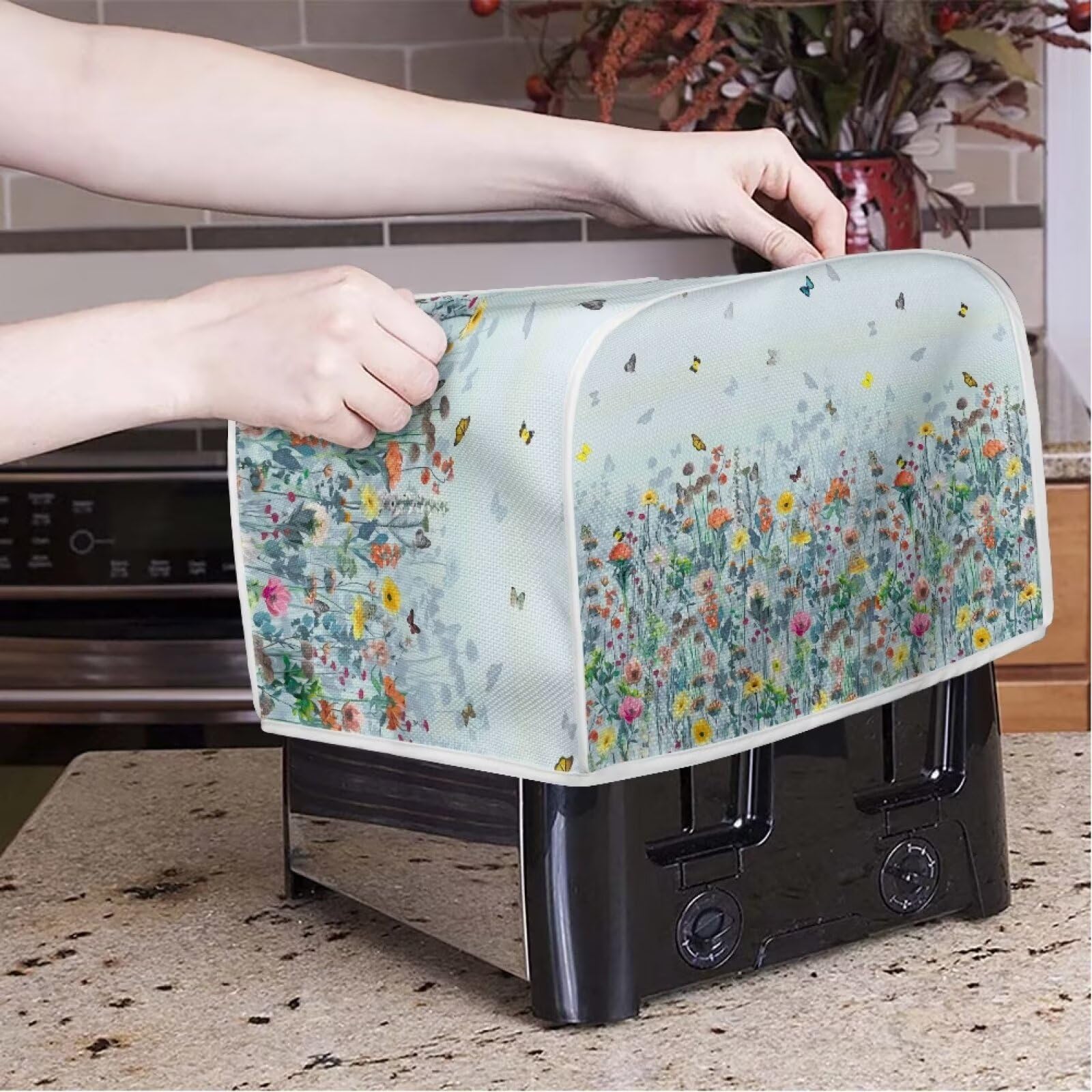 ZDCUSTOM Floral Butterfly 2-Slice Toaster Cover - Stain Resistant, Dust Proof Oven & Bread Machine Protector - Kitchen Decor for Coffee Maker & Small Appliances - Perfect for Home, Cafe, and Office Use