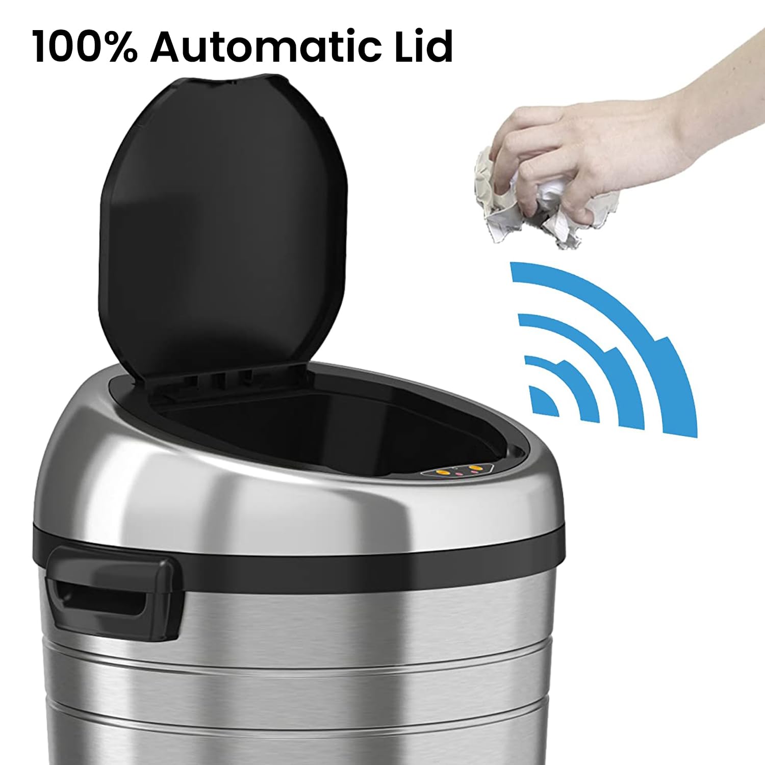 iTouchless Glide 23 Gallon Automatic Motion Sensor Trash Can with Odor Control & Wheels - Stainless Steel Kitchen & Office Garbage Bin (Battery/AC Adapter) - Perfect for Modern Homes, Offices & Restaurants