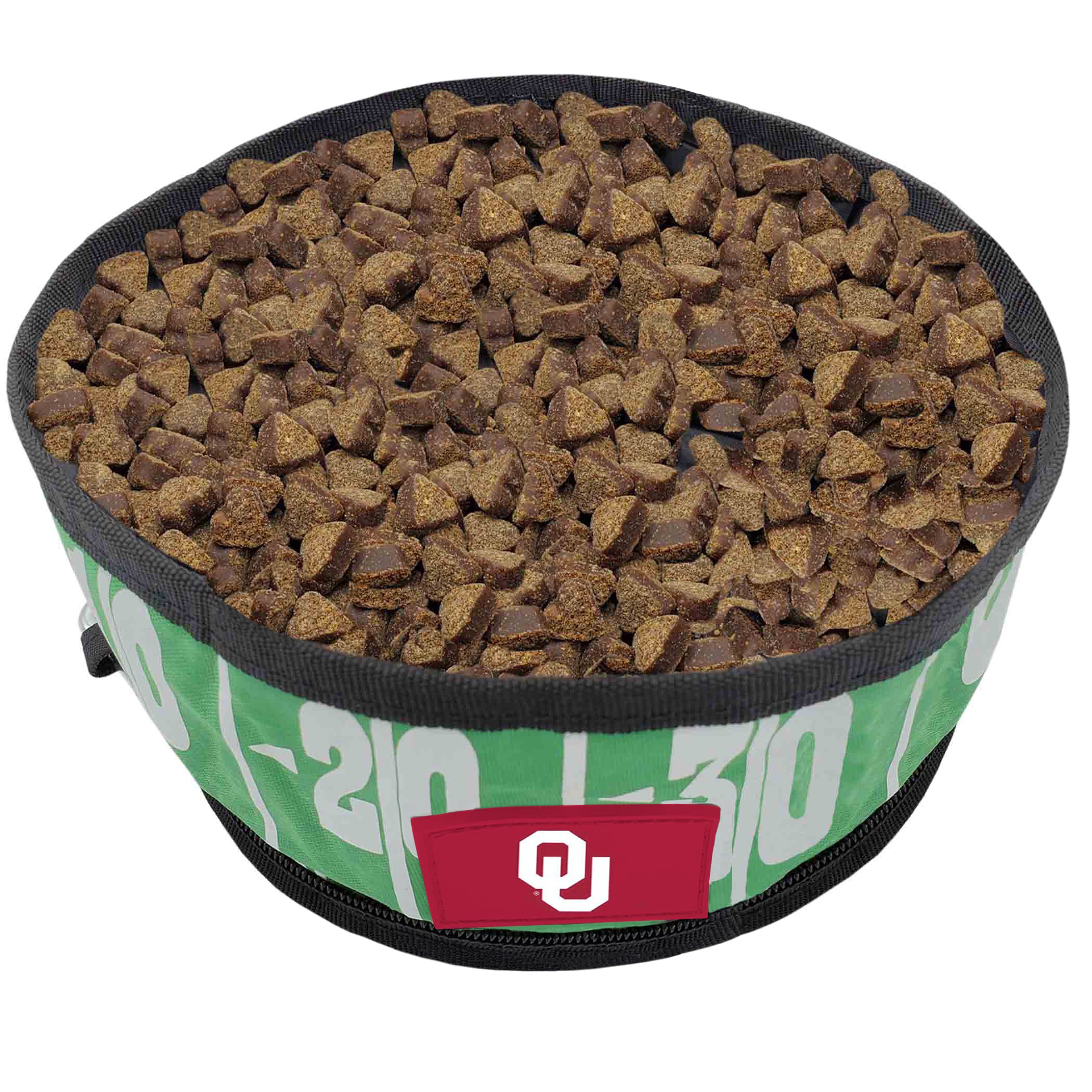 NCAA Oklahoma Sooners Collapsible Dog Travel Bowl - Portable Leak-Proof Pet Food & Water Bowl for Dogs & Cats | Football Field Design | Perfect for Camping, Hiking & Road Trips