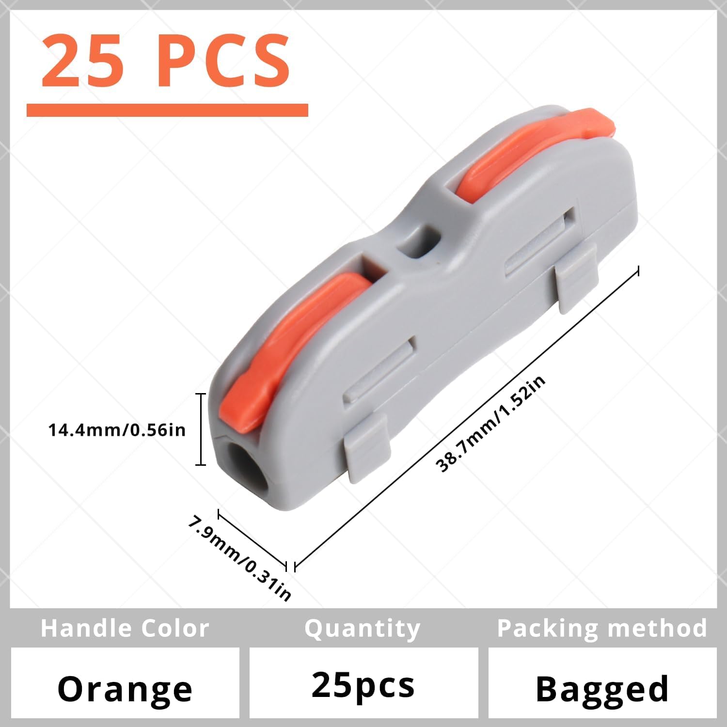 25 Pcs Compact Lever Wire Connectors - 1 Conductor Inline Splicing Connectors with Orange Handle for Flexible & Solid Cables | Electrical Wiring, DIY Projects, Home & Automotive Use