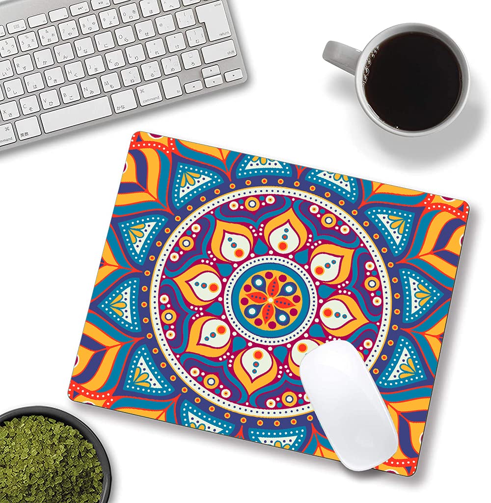 Mandala Flower Mouse Pad - Non-Slip Rubber Base, Waterproof & Customizable Mousepad for Computer & Laptop - Perfect for Office, Gaming & Home Workspace