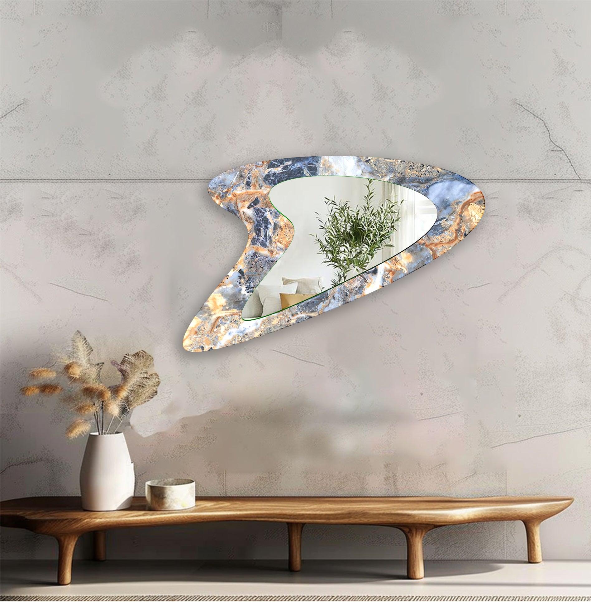 Elegant Blue Marble Wall Mirror - Modern Round Decorative Mirror for Living Room, Bedroom & Bathroom - Home Decor & Interior Design Accent