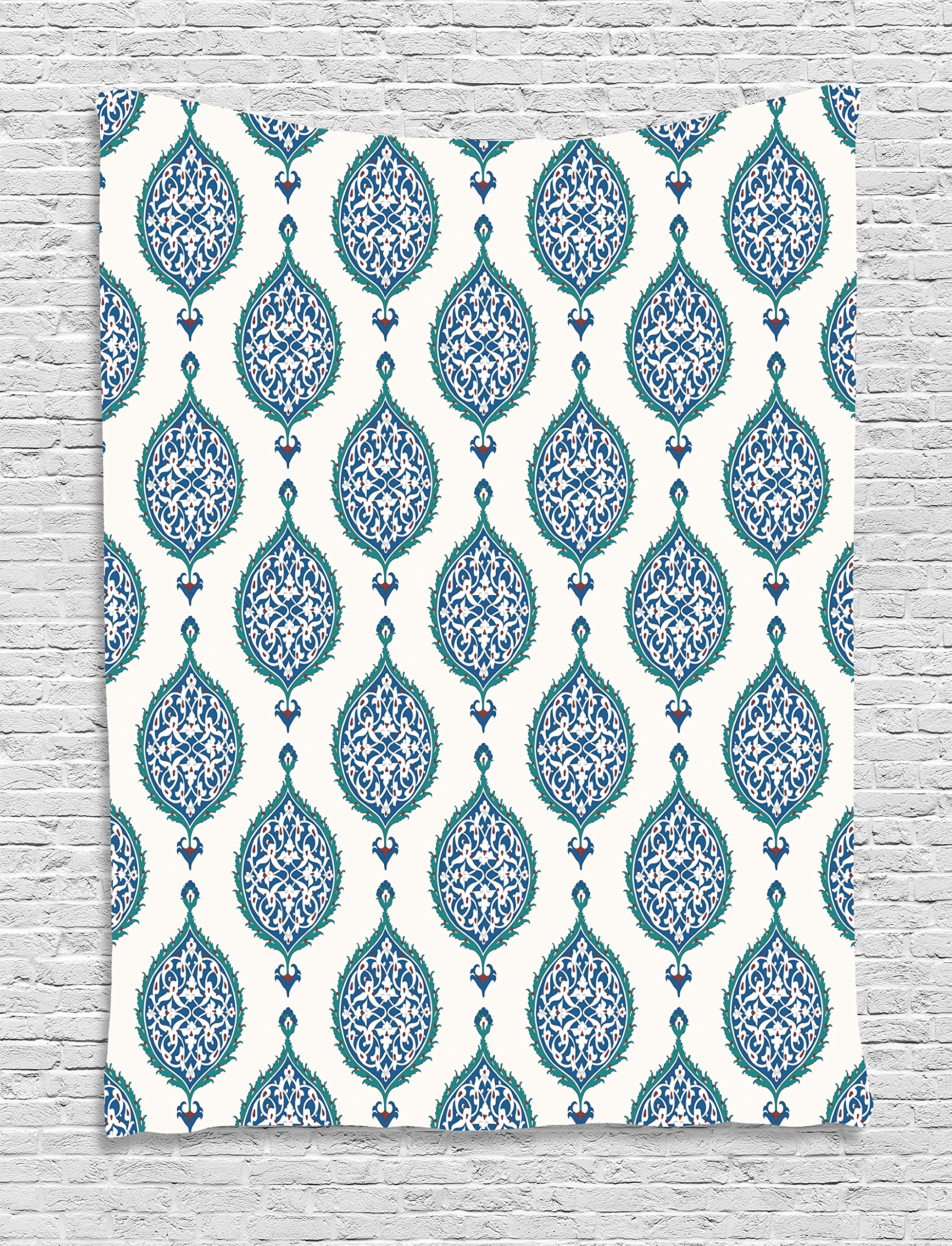 Ambesonne Turkish Pattern Tapestry Wall Hanging - 40x60 Inch Eastern Culture Leaf Design Decor for Bedroom, Living Room & Dorm | Perfect for Boho Home Decor, Meditation Spaces & Cultural Themed Rooms
