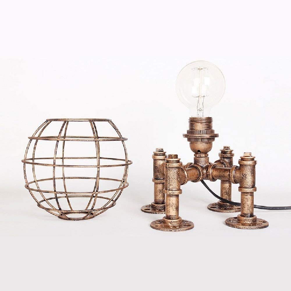 Industrial Retro Table Lamp - Iron Pipe Steampunk Table Lamp with Dimmable E27 Bulb, Energy Class A+++ for Bedroom, Living Room & Office Lighting