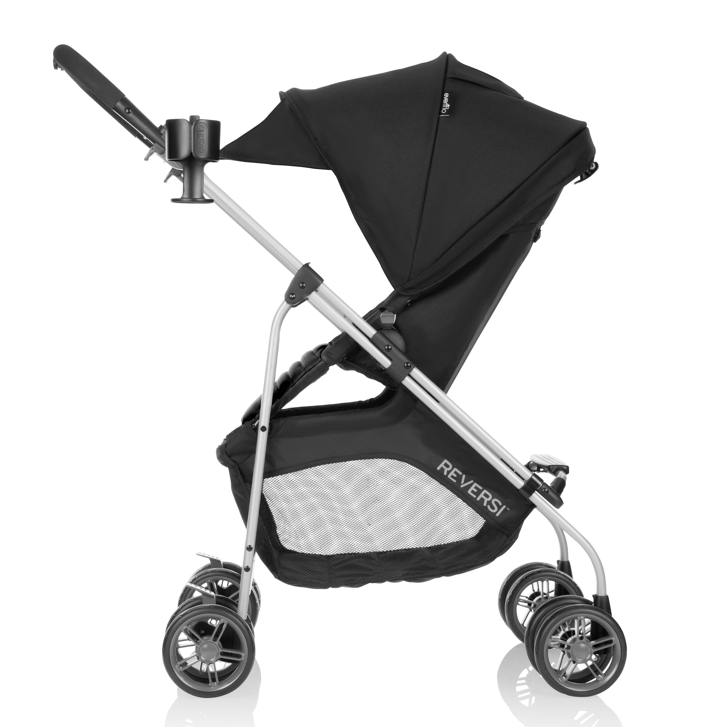 Evenflo Reversi Lightweight Reversible Stroller - Compact Foldable Baby Stroller with Adjustable Canopy & Parent Tray, Altair Black | Perfect for Travel, Shopping & Daily Walks