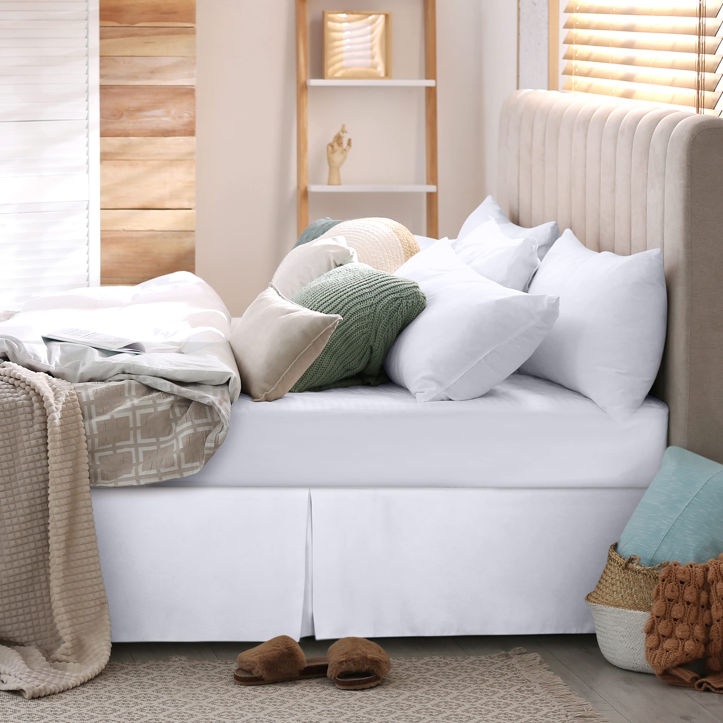 Utopia Bedding King Size Bed Skirt - Premium Soft Quadruple Pleated Ruffle Design with 16 Inch Tailored Drop - Hotel Quality, Shrinkage & Fade Resistant - Perfect for Luxury Bedrooms & Guest Rooms (King, White)