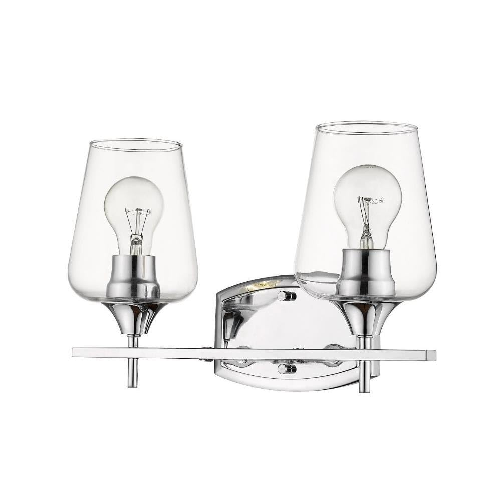 Z-Lite 2-Light Bathroom Vanity Fixture 473-2V-CH with Clear Glass Shades - Perfect for Modern Bathroom Lighting and Makeup Area Illumination