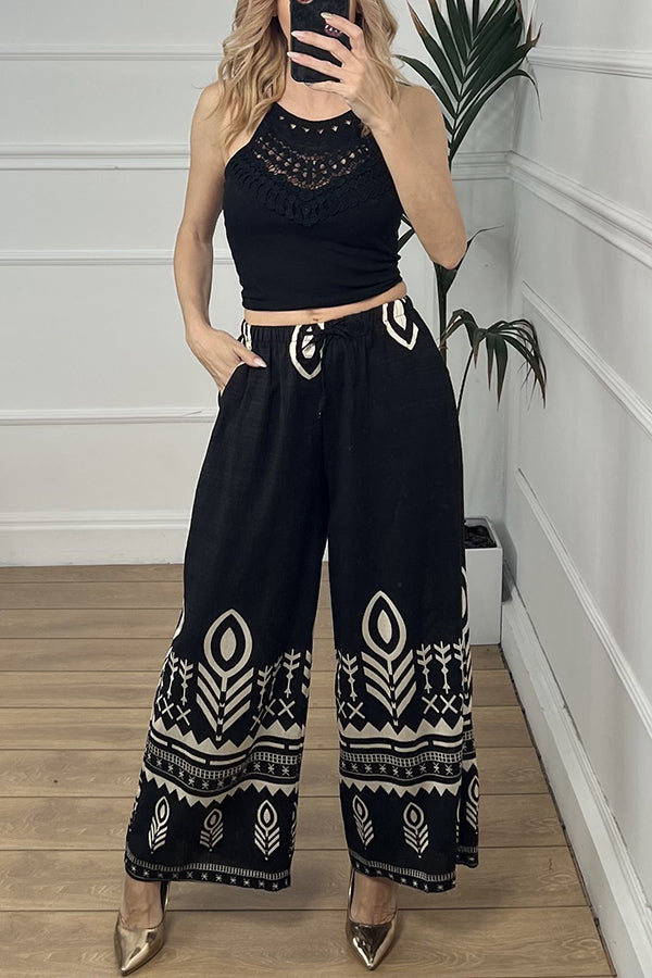 Stylish Elastic Waist Wide Leg Pants with Pockets - Comfortable Casual Women's Trousers for Work, Travel & Everyday Wear
