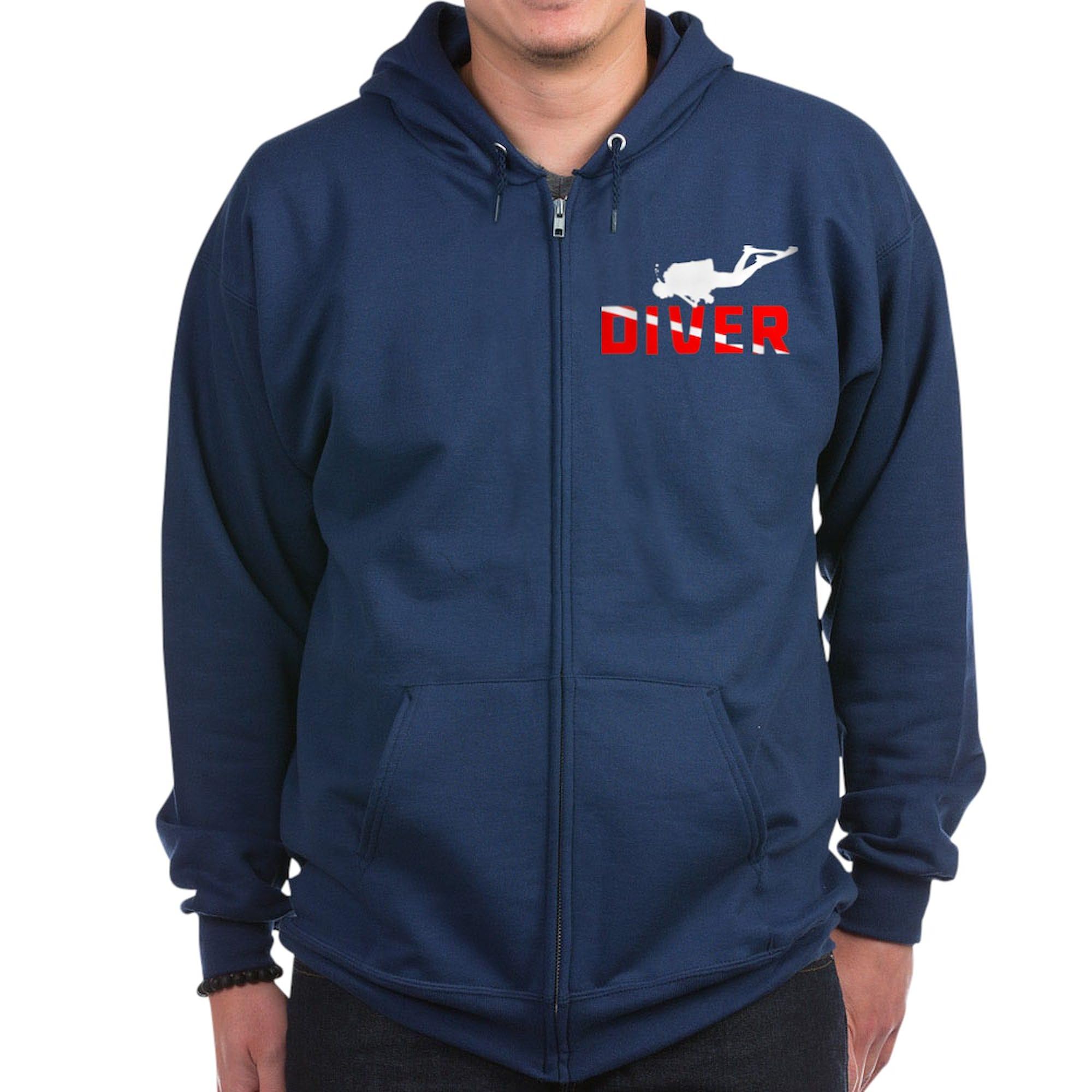 **Men's Dark Zip-Up Hooded Sweatshirt - Diver Themed Pullover for Casual Wear & Outdoor Activities | CafePress**