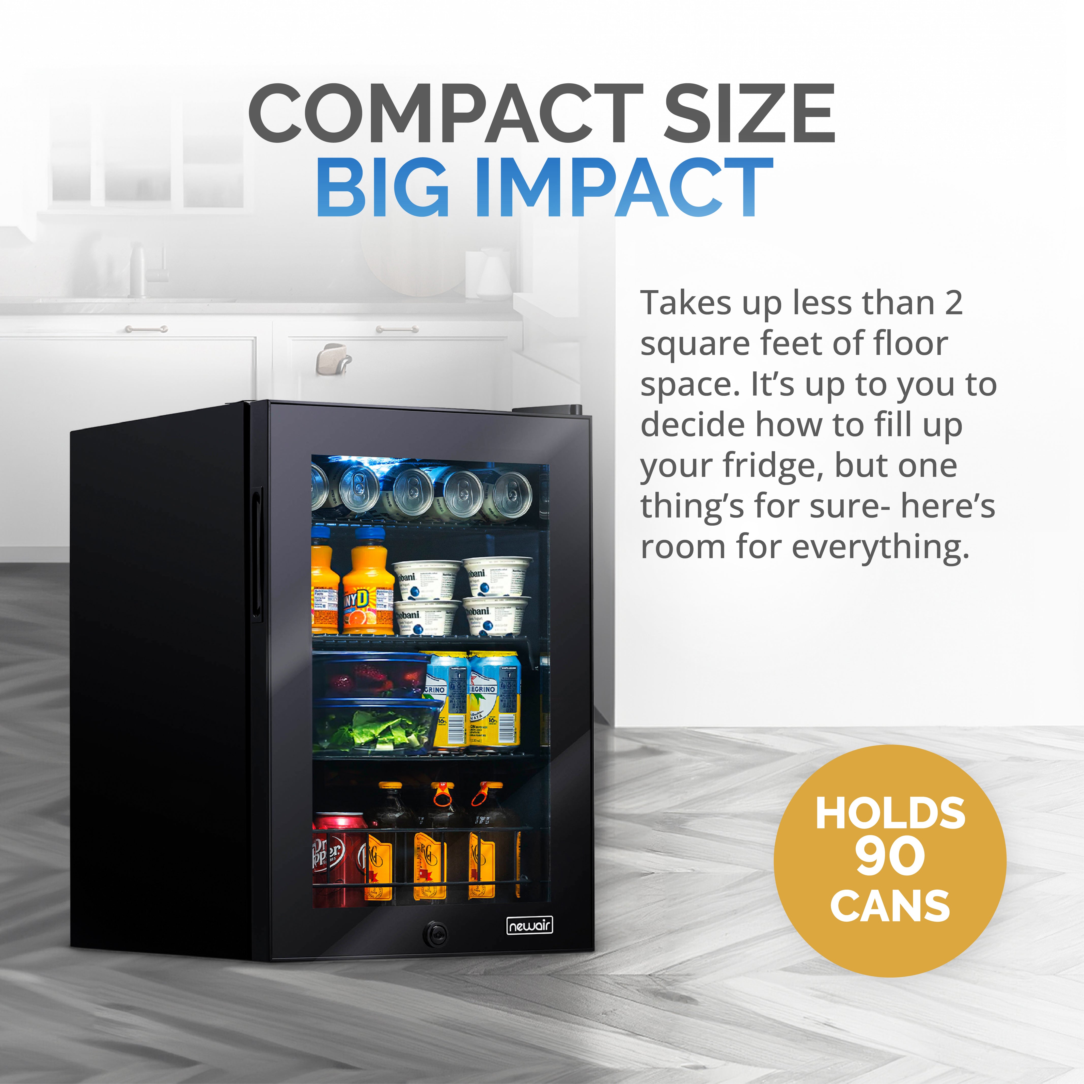 Newair® 90 Can Freestanding Black Beverage Refrigerator - Compact Drink Cooler for Home, Office, or Bar - Perfect for Soda, Beer, and Wine Storage
