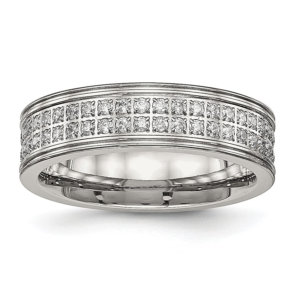 ICE CARATS 6.5mm Stainless Steel Cubic Zirconia Wedding Band for Men - Durable & Hypoallergenic Mens Wedding Ring, Fashion Jewelry Gift for Husband, Dad, Boyfriend - Perfect for Anniversaries, Engagements & Special Occasions
