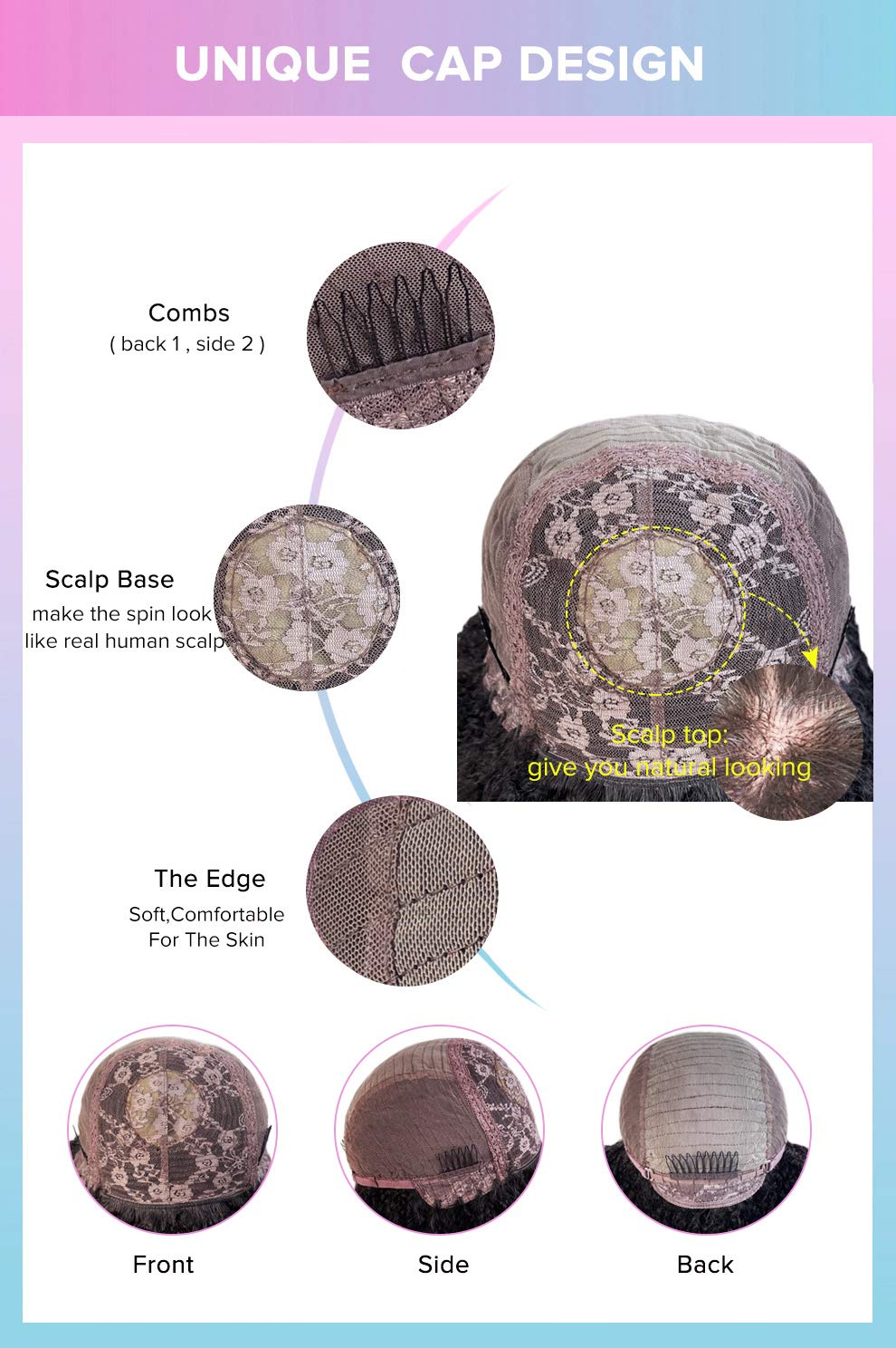 Kinky Curly Glueless Lace Front Human Hair Wig with Bangs - 3C 4A Coily Brazilian Remy Hair - 150% Density Full Machine Made - Perfect for Daily Wear, Cosplay & Special Occasions