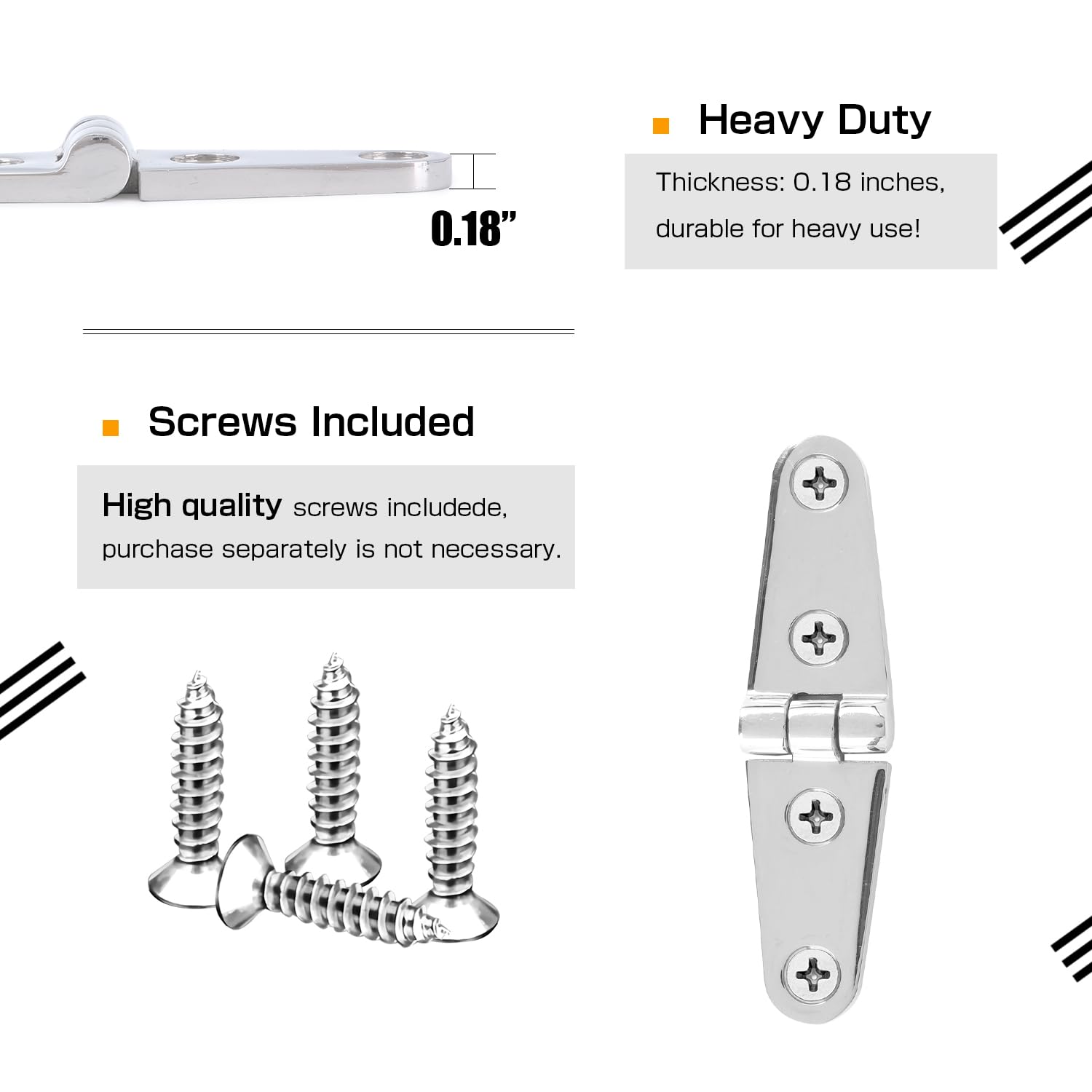 Atibin Heavy Duty Polished Stainless Steel 316 Marine Hinges - Corrosion Resistant Yacht & Boat Hardware for Deck Mount, Cabinet & Marine Applications - Perfect for Saltwater Environments & Outdoor Use