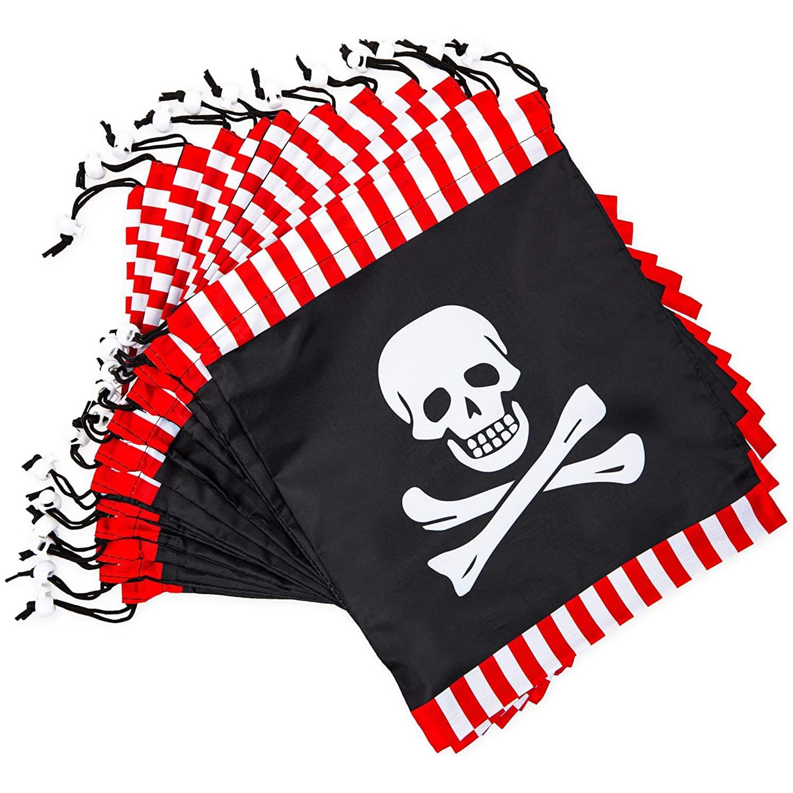 BLUE PANDA Pirate Skull Drawstring Party Favor Bags for Kids - 10x12 Inch Bulk Pack of 12 | Halloween Goodie Bags, Birthday Party Supplies & Treasure Hunt Prizes