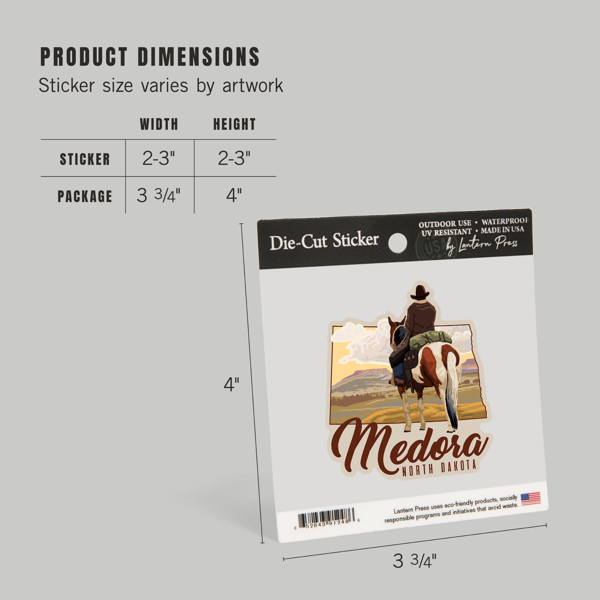 Premium Die-Cut Vinyl Sticker - Medora North Dakota Scenic Cowboy on Ridge Decal (1-3 Inch Waterproof Sticker for Cars, Laptops, Water Bottles, Coolers) - Perfect for Outdoor Enthusiasts, Travel Lovers & Western Decor