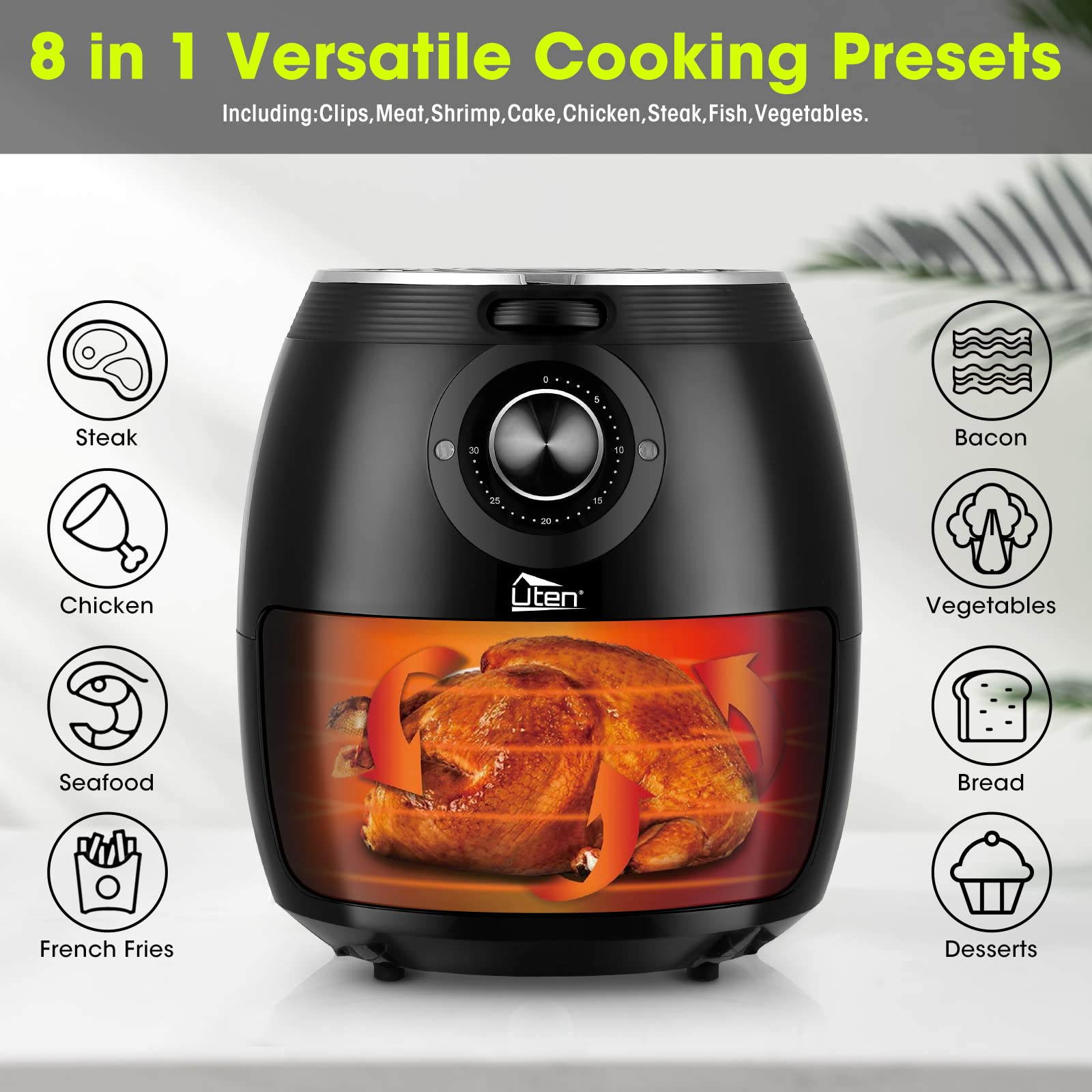 5.8QT/1700W Air Fryer with Temperature Control & Timer - Nonstick Basket, Dishwasher Safe - Perfect for Parties, Family Dinners & Healthy Cooking (Black)