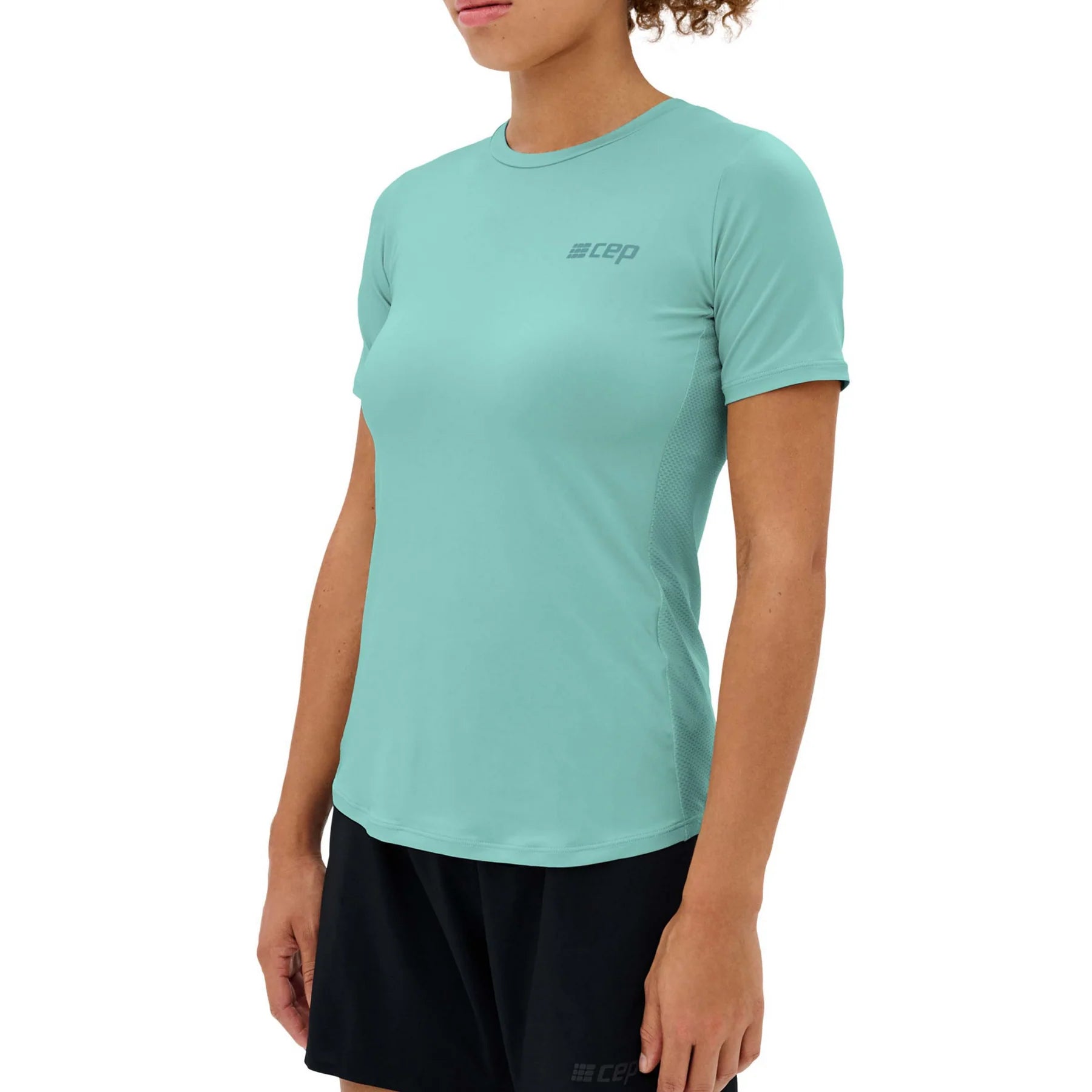 CEP Women's The Run Shirt V5 - Light Blue Round Neck Short Sleeve Running Top for Women | Perfect for Jogging, Gym Workouts & Outdoor Activities